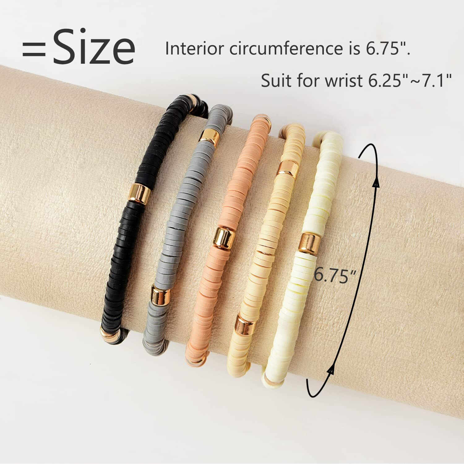 Goojids Surfer Heishi Clay Bead Bracelets For Women Bohemian Stackable Gold Beaded Stretch Bracelets Elastic Layering Friendship Bracelets Set Boho Jewelry (B-New Surfer Color B)
