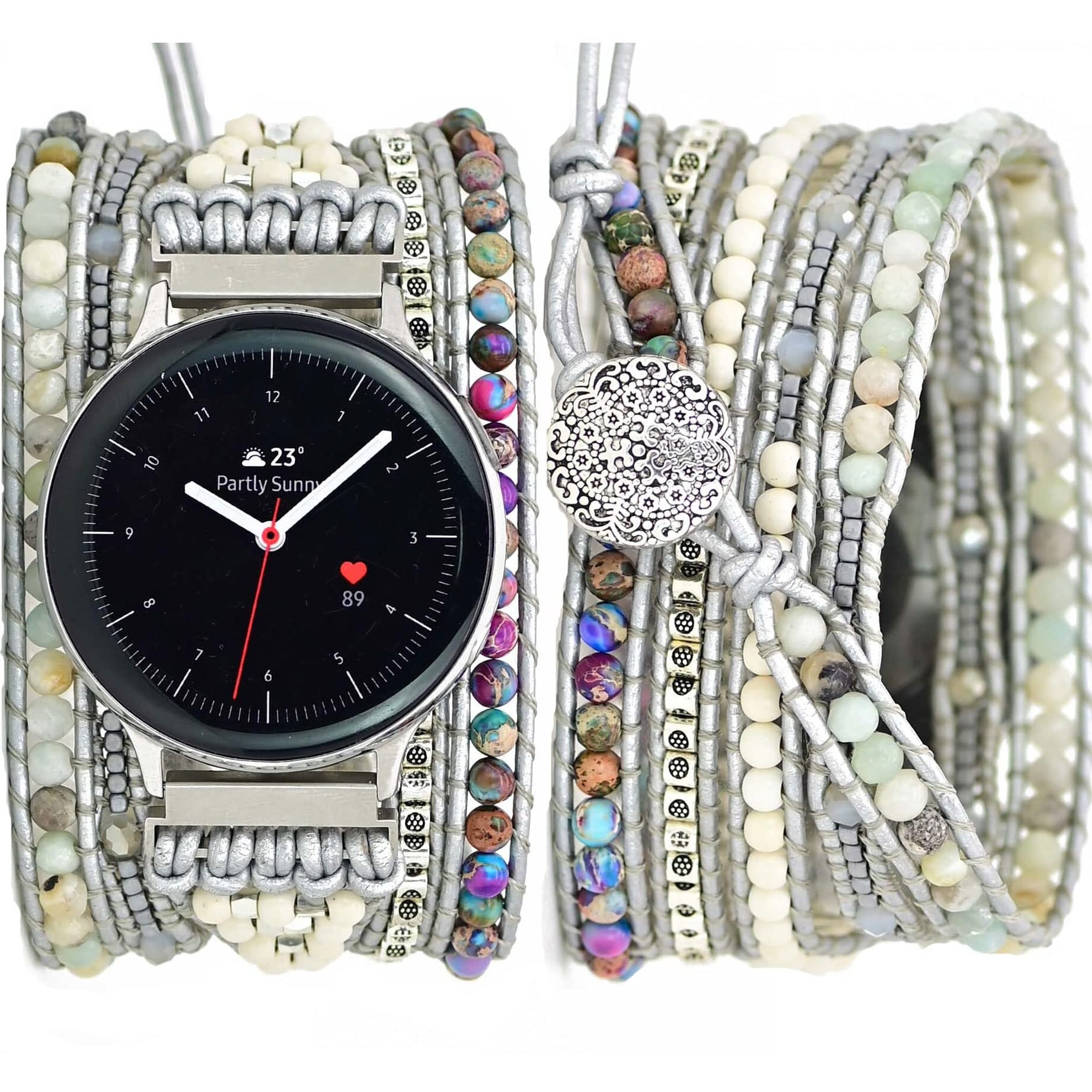 Somesame Compatible With Samsung Galaxy Watch 54Active 2 40Mm 44Mm Band,Galaxy Watch 5 Pro 45Mm3 41Mmwatch 4 Classic 42Mm 46Mm, 20Mm Boho Beaded 5 Wraps Chakra Bracelet Watch Strap For Women Men,M