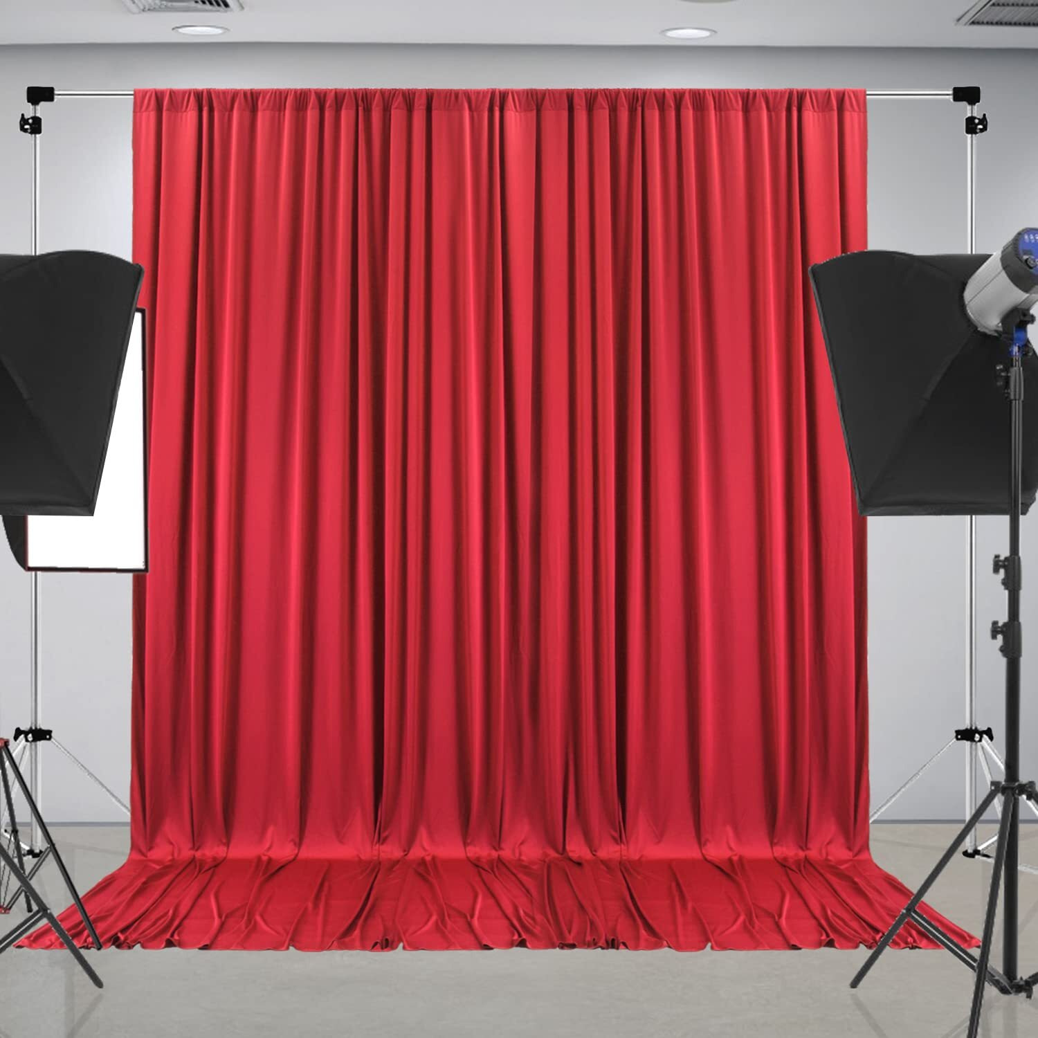10 Ft X 10 Ft Wrinkle Free Red Backdrop Curtain Panels, Polyester Photography Backdrop Drapes, Wedding Party Home Decoration Supplies