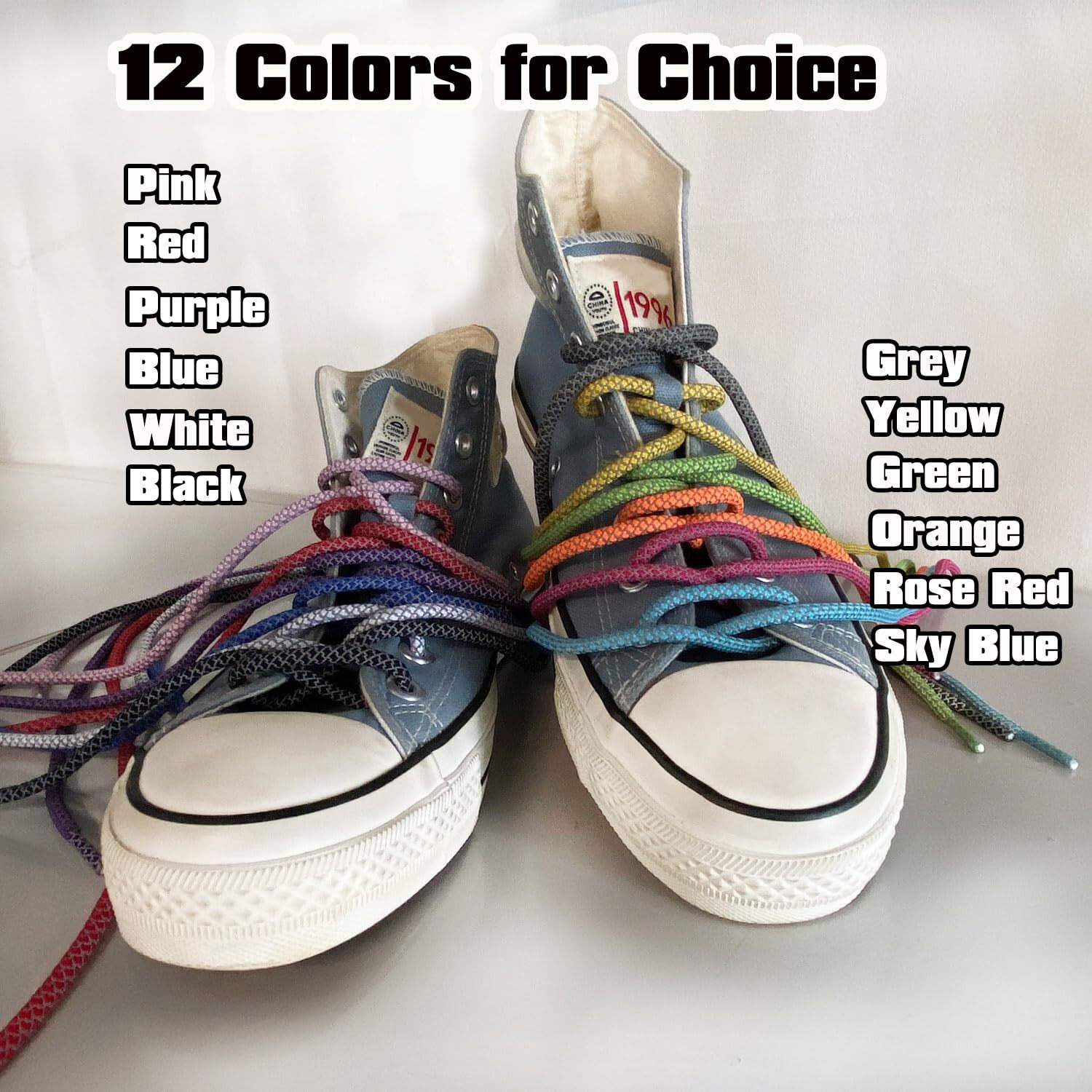 Vasgo Reflective Round Shoelaces,Used For Replacement Of Shoelaces Hoodie Drawstring Pant Drawstring 10 Different Lengths 12 Colors (51 Inches / 130 Cm, Blue)