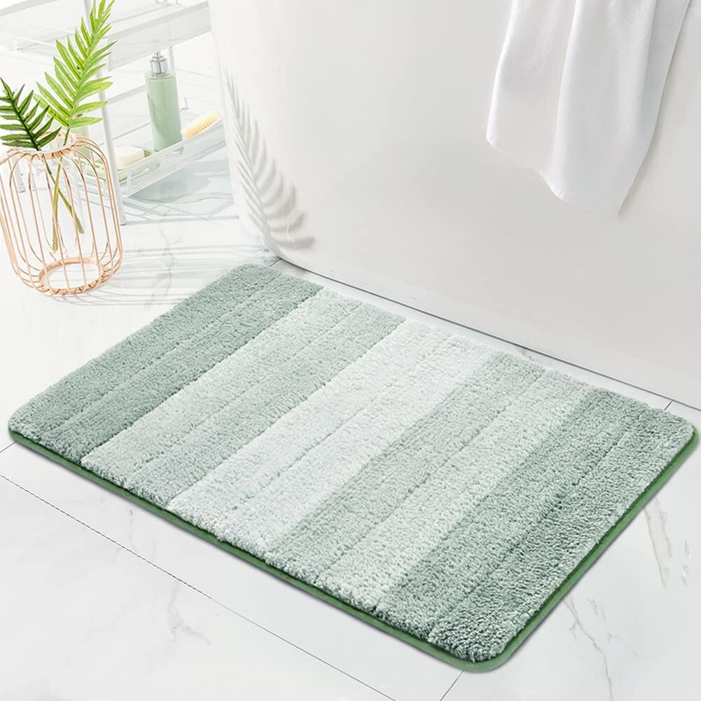 Kmson Ombre Bath Mat Bathroom Rugs, Non Slip Ultra Soft And Water Absorbent Bath Carpet, Machine Washable Quick Dry Bedroom Door Mat Living Room Rug Green 17 X 24