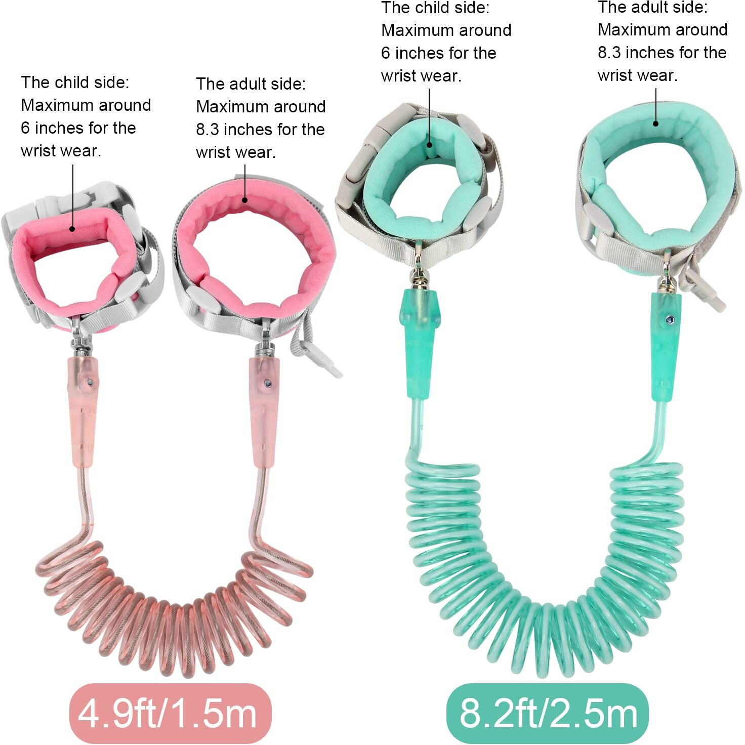 Blisstime Toddler Leash, 2 Pack Kid Leash Anti Lost Wrist Link With Key Lock Baby Leash Harness For Toddler (Mint Green+Pink)