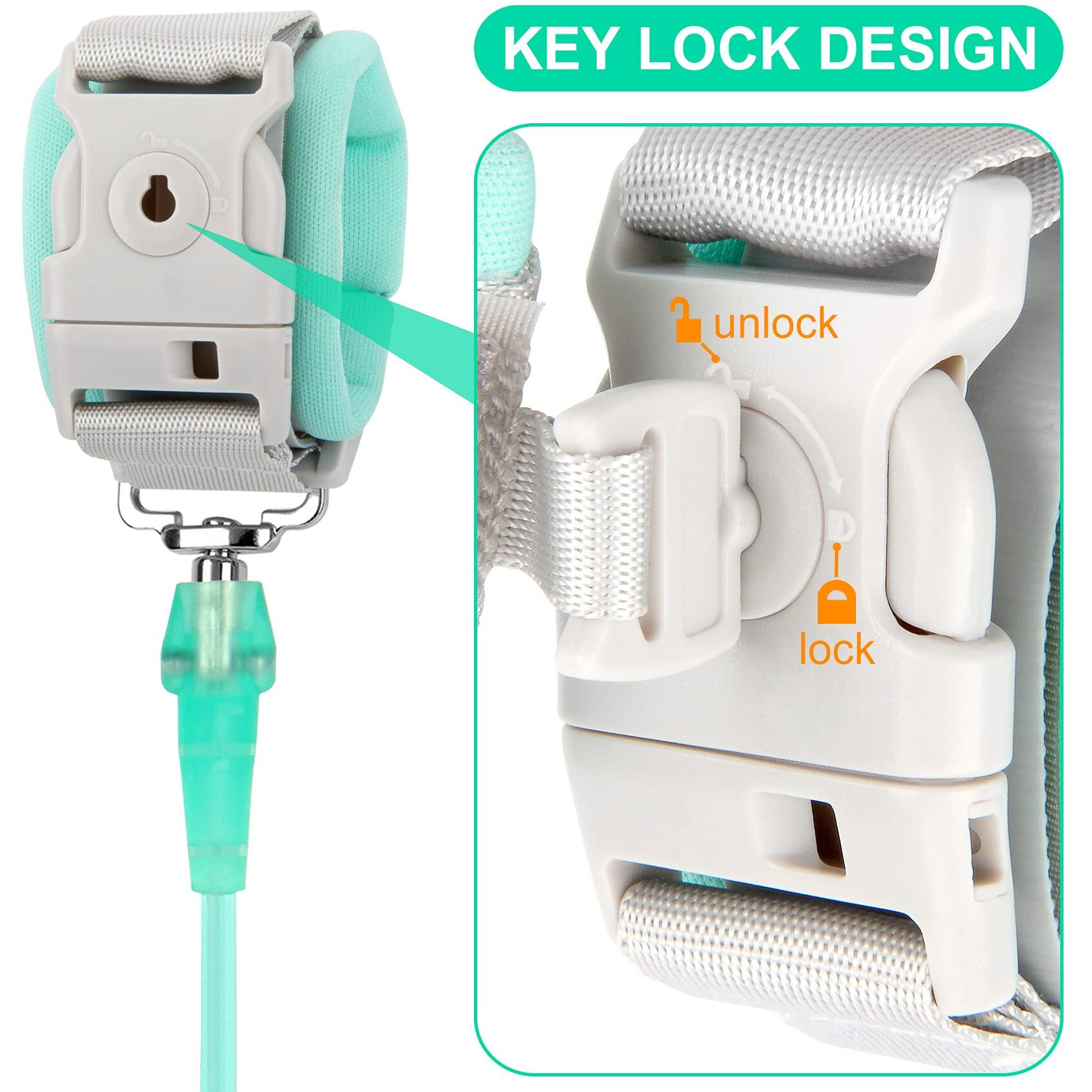 Blisstime Toddler Leash, 2 Pack Kid Leash Anti Lost Wrist Link With Key Lock Baby Leash Harness For Toddler (Mint Green+Pink)