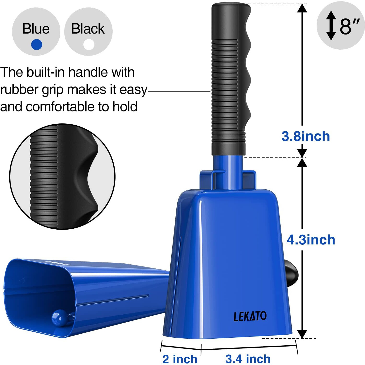 8 Steel Cow Bell, Lekato Noise Makers Cowbell With Handle For Sport Events Cheering Hand Bell For Football Games,Party, Concert, Graduations, School, Farm Ranch (Blue)