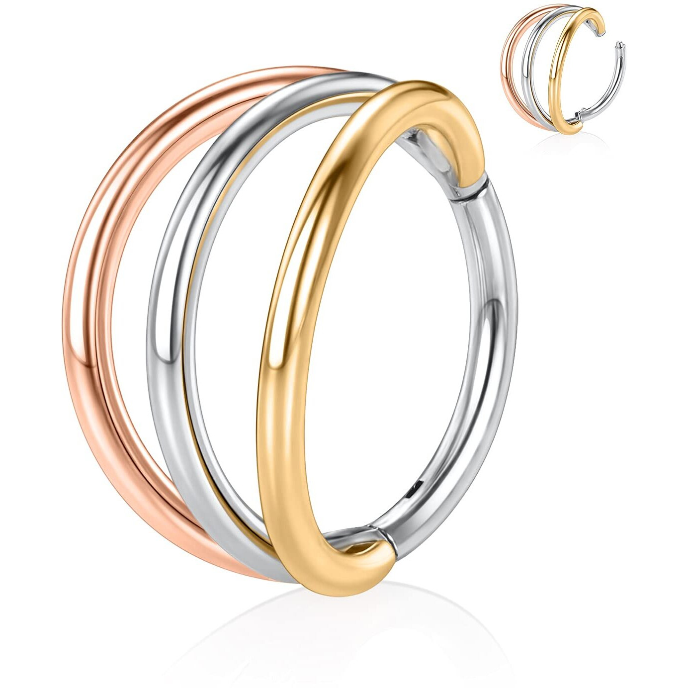 Peaklink 16G Triple Open Stacked Cartilage Earrings Hoop Conch Helix Piercing Surgical Steel Septum Nose Rings 10Mm Tragus Lobe Earrings Unisex Hoop Earrings Septum Piercing Jewelry