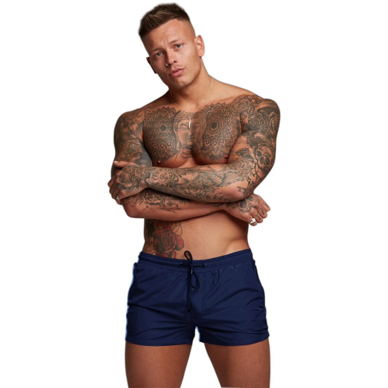 Mens Swim Trunks Quick Dry Swimwear Zipper Pockets, Swim Shorts With Mesh Lining Navy Blue