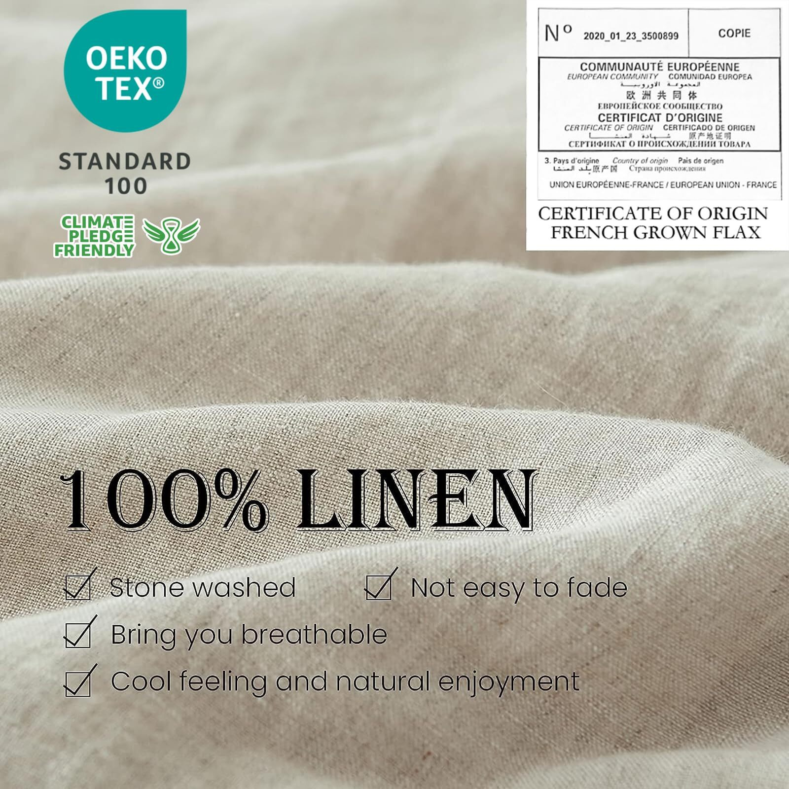 Simple&Opulence 100% Washed Linen Duvet Cover Set 5Pcs(1 Duvet Cover& 2 Shams& 2 Pillowcases) Basic Style Natural French Flax Soft Breathable Farmhouse Bedding (Queen, Linen)
