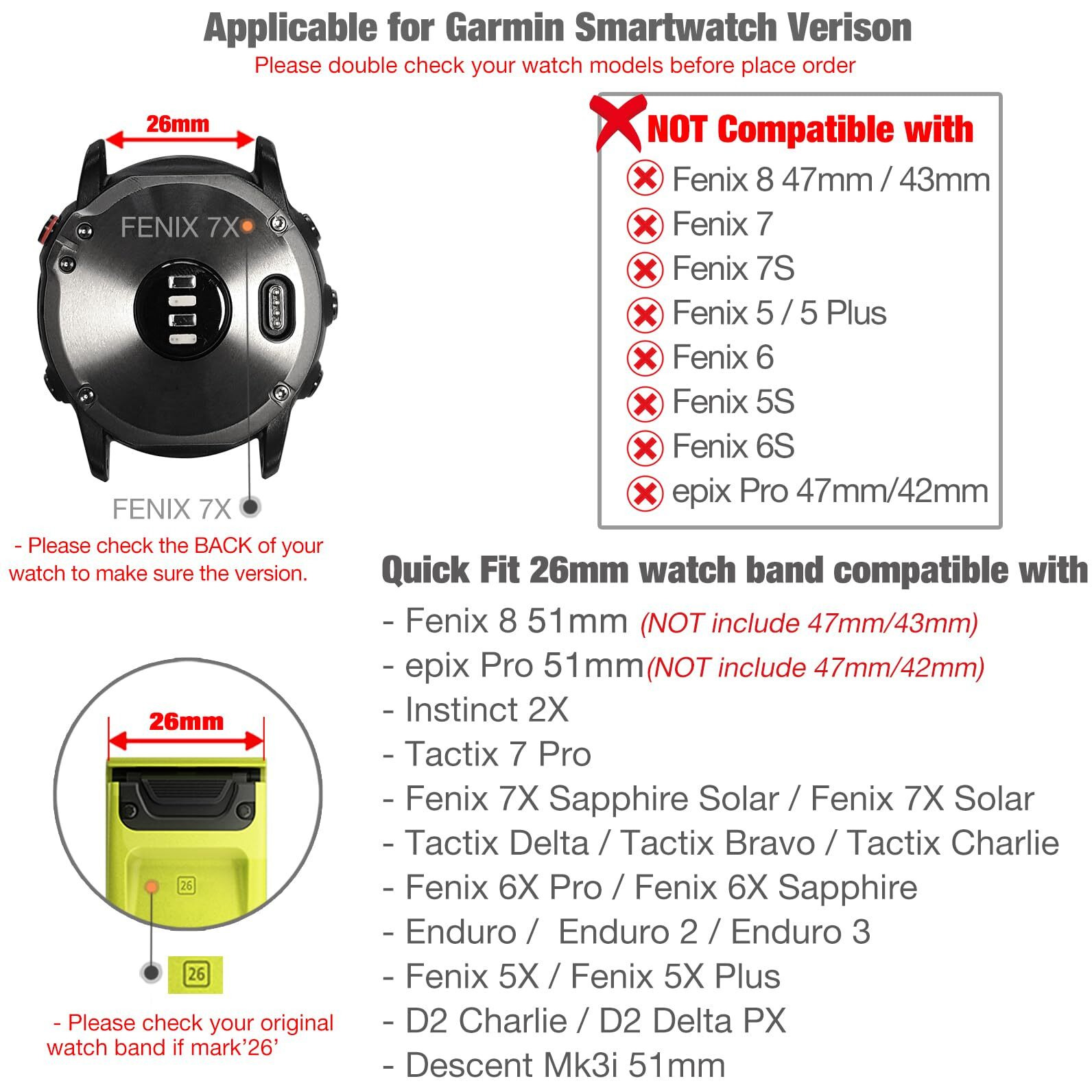 Abanen Hook And Loop Quick Dry Watch Band For Fenix 7X / 6X / 5X, 26Mm Woven Nylon Ultralight Sport Wristband Strap For Garmin Fenix 6X Pro/Sapphire, 5X Plus, Enduro (Dark Blue)