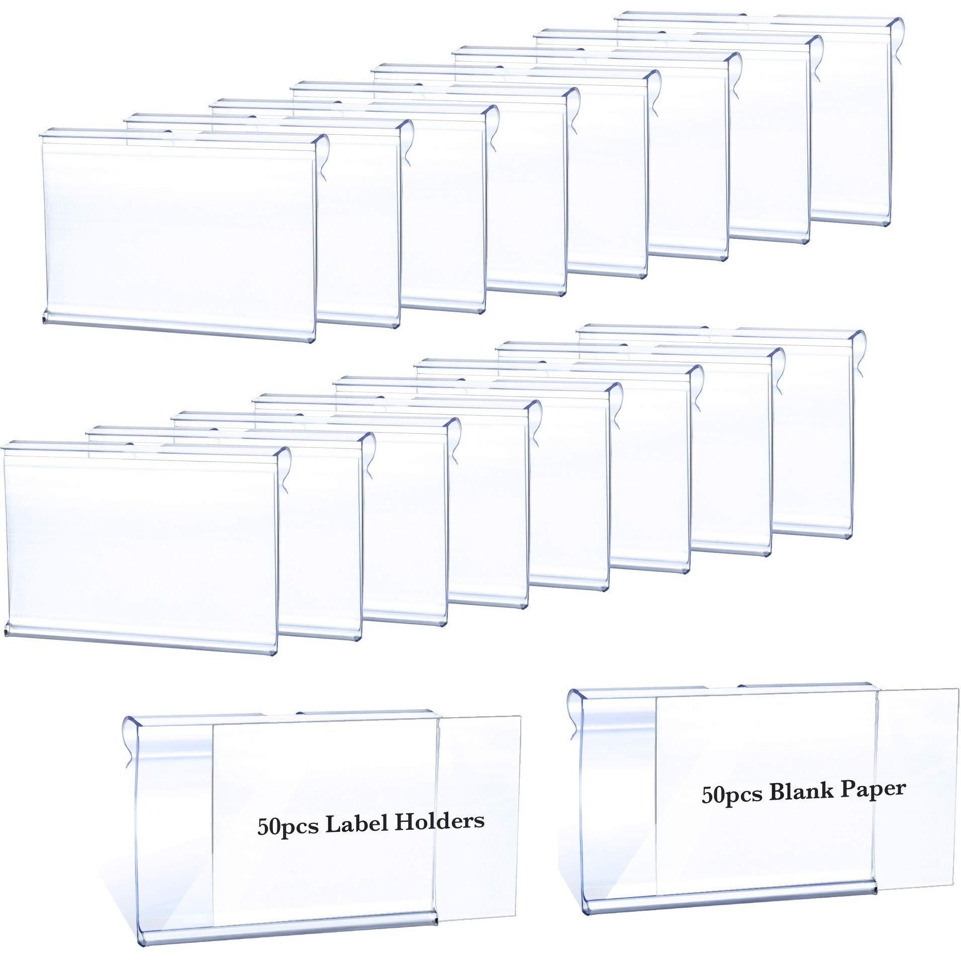 50Pcs Labels For Storage Bins Plastic Label Clip, Basket Labels Clip On Wire Shelf Price Label Holder Merchandise Sign Display Holder, 50Pcs Label Insert Included (6X4Cm)