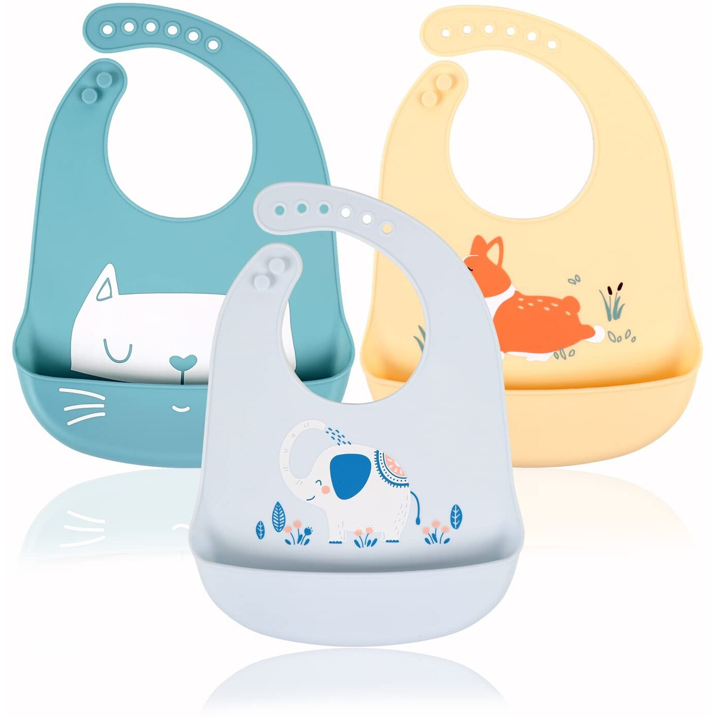 Yingjee Baby Bibs Silicone Bibs 3Pcs For Feeding And Adjustable Waterproof Bibs With Food Crumb Catcher Pocket Soft Easily To Clean Bibs For Toddlers