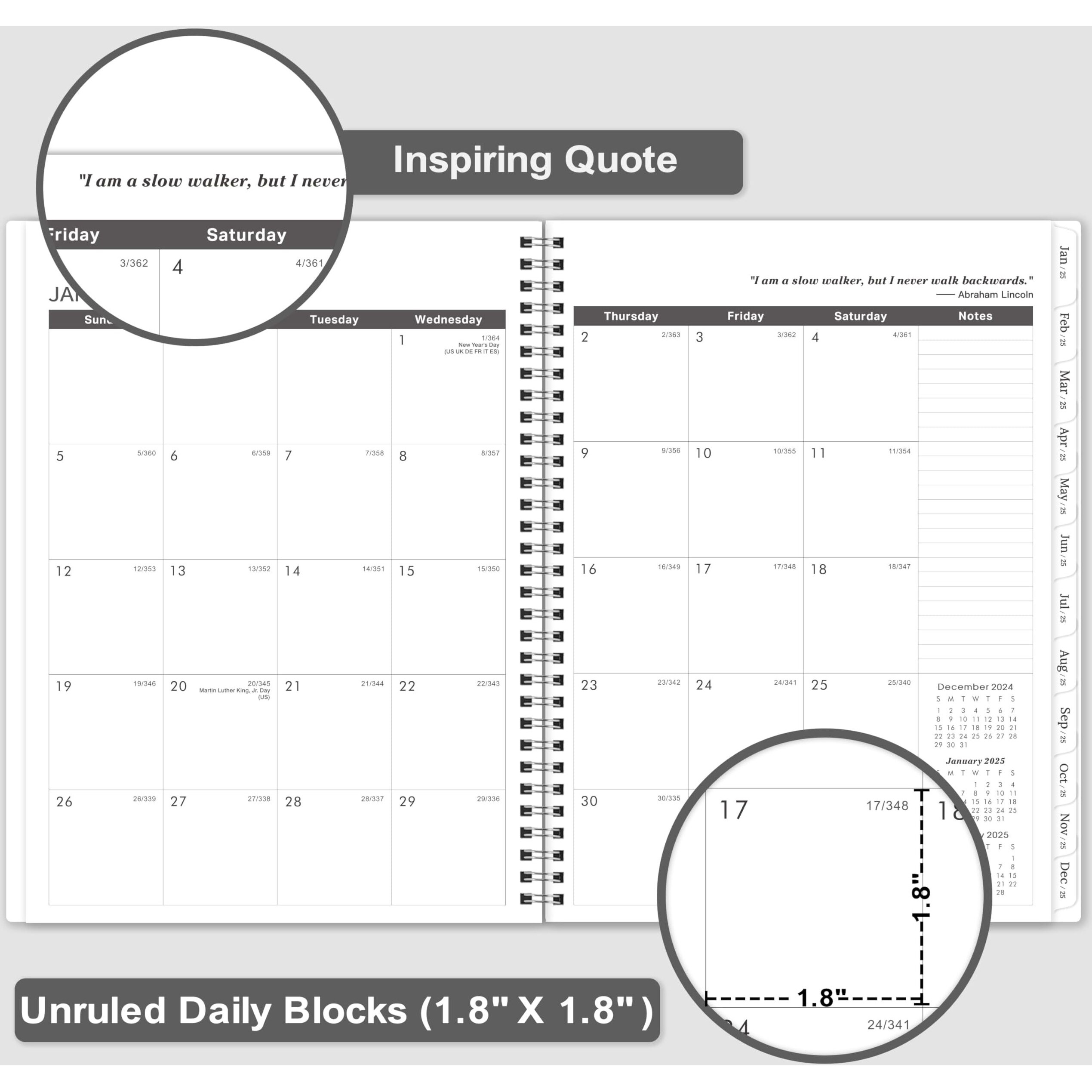 2025-2029 Monthly Planner/Calendar - Jan 2025 - Dec 2029, 5 Year Monthly Planner With Tabs & Celebrity Quotes, 9" X 11", Famous Quotes, Two-Side Pocket, Suitable For Long-Term Planning, Grey