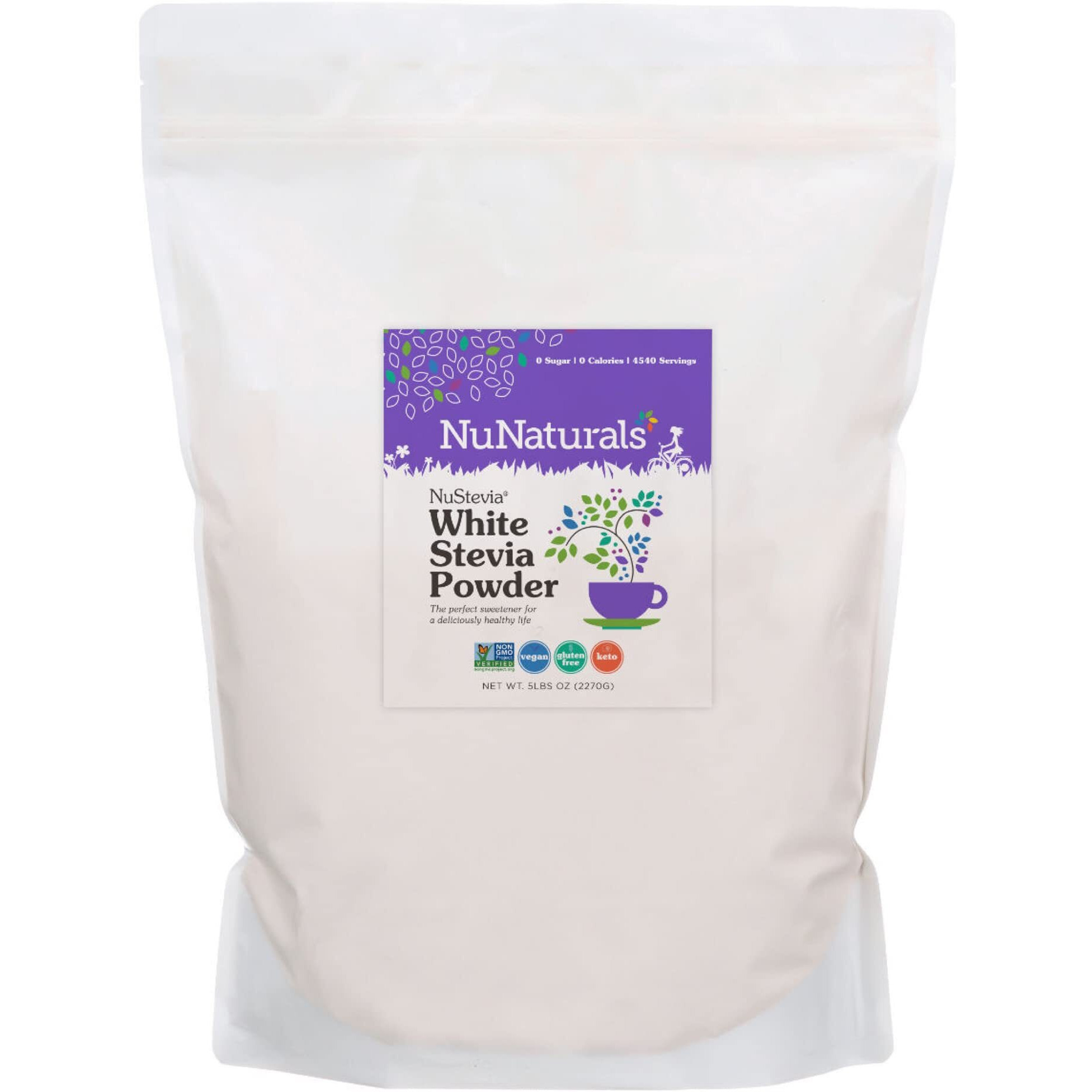 Nunaturals White Stevia Powder, Plant-Based Sugar Substitute, Zero Calorie Sweetener, 5 Lbs