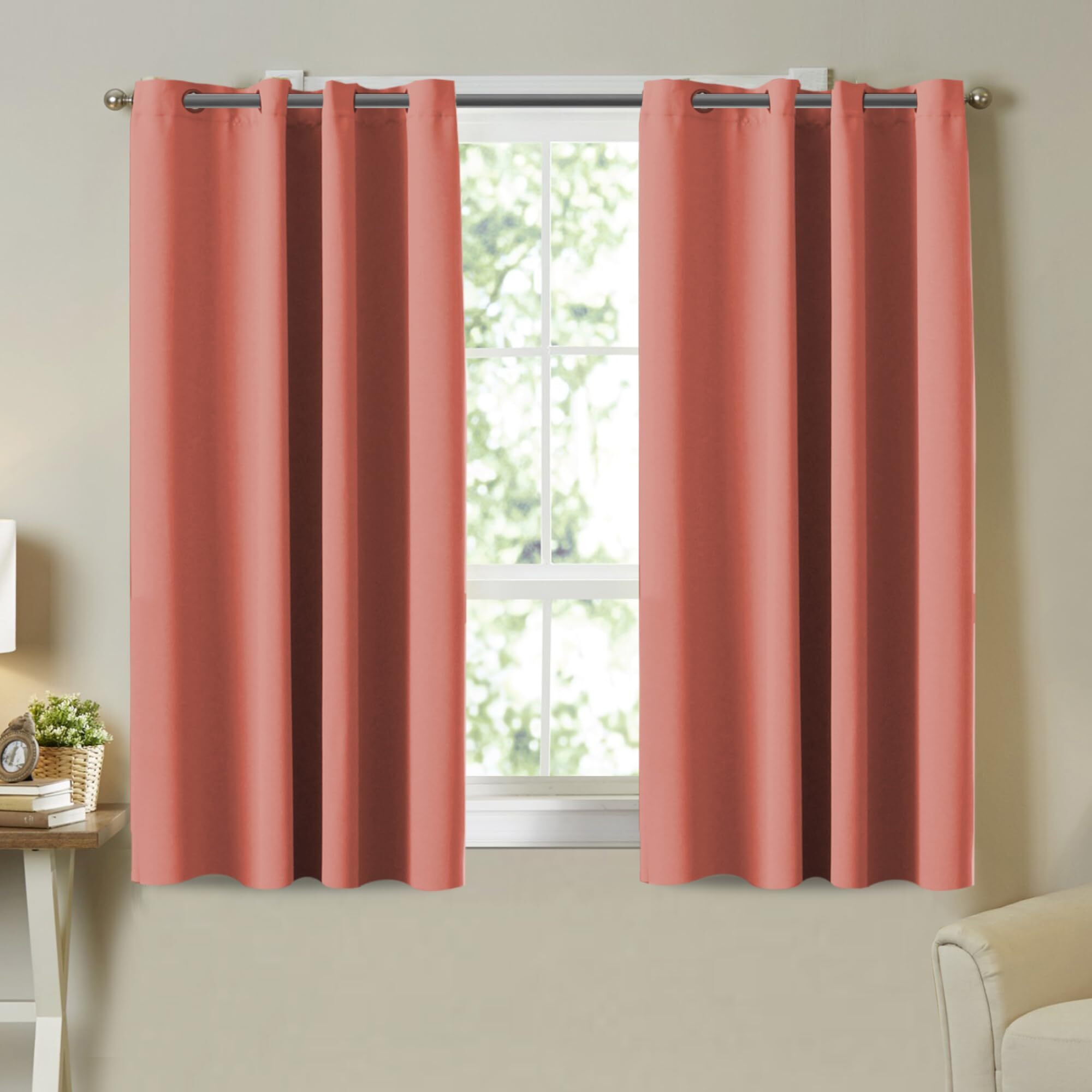 Turquoize Coral Blackout Curtains, 2 Panel, 52 X 54 Inch, Grommet, Thermal Insulated, Girls Room, Living Room, Bedroom Decor