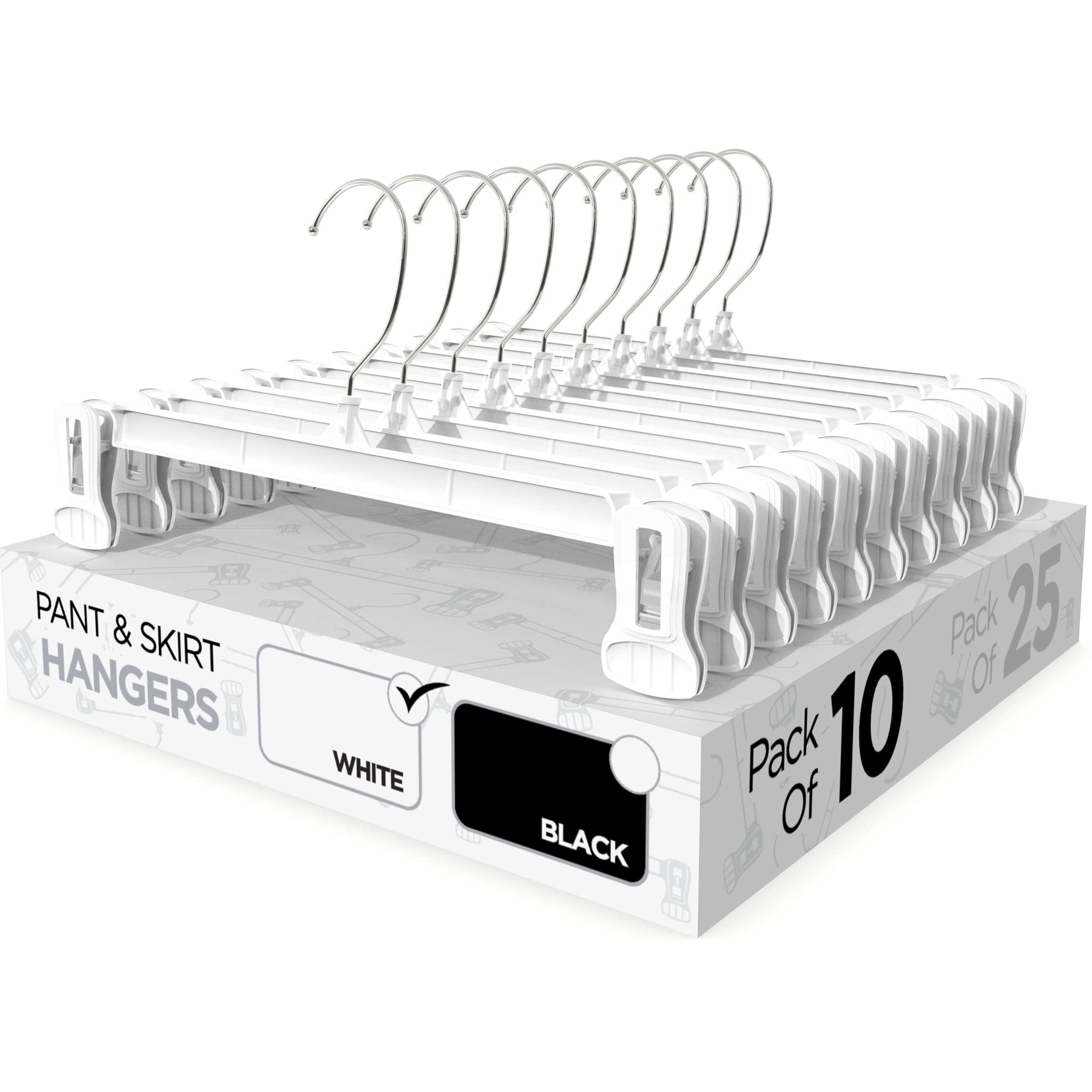Sharpty Pant & Skirt Hangers - Closet Hangers For Shorts, Shirts, Jeans, Dresses, Slacks, Coats, Clothes, Clothing, Garments & More - Durable, Space Saving & Non-Slip, White - 10 Pack