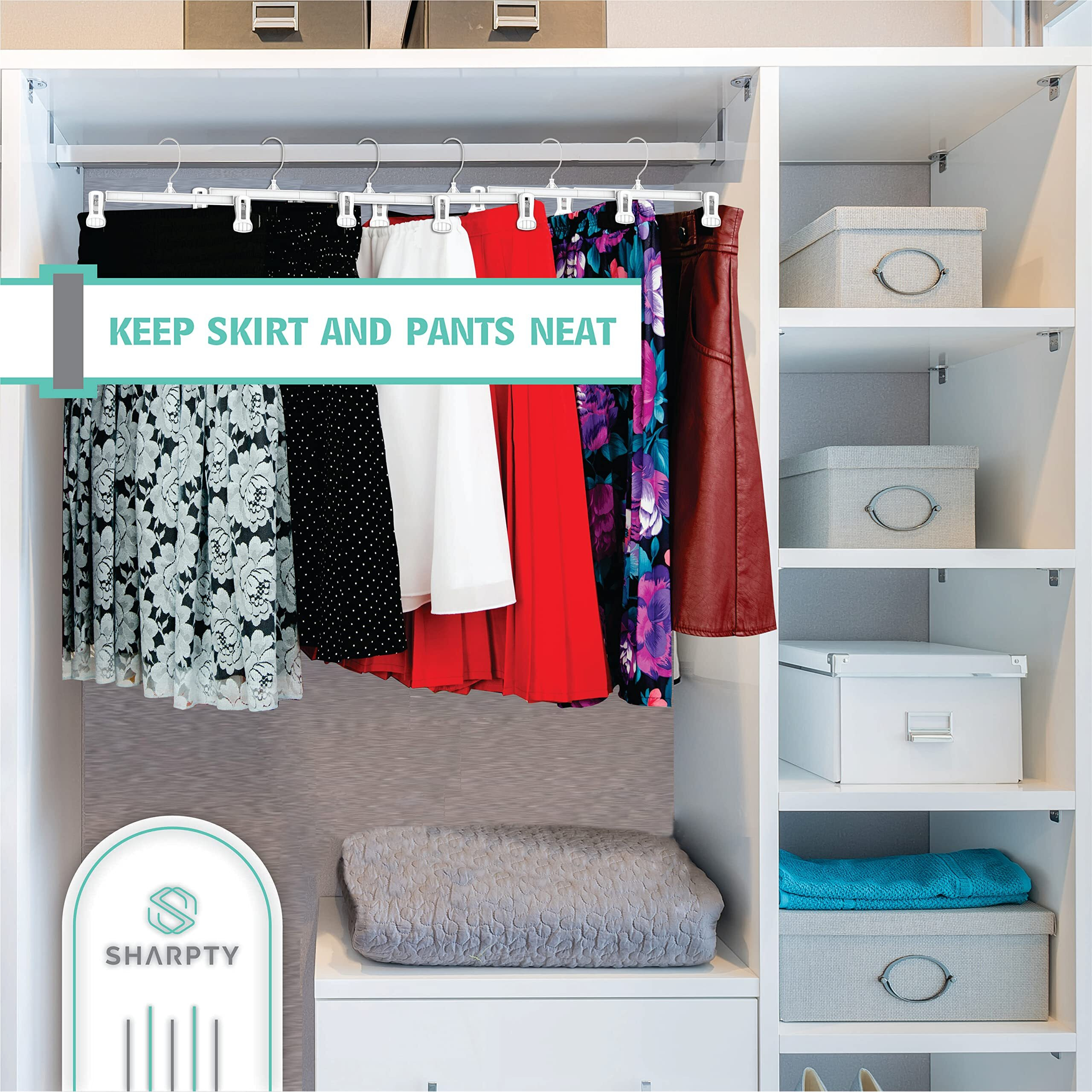 Sharpty Pant & Skirt Hangers - Closet Hangers For Shorts, Shirts, Jeans, Dresses, Slacks, Coats, Clothes, Clothing, Garments & More - Durable, Space Saving & Non-Slip, White - 10 Pack