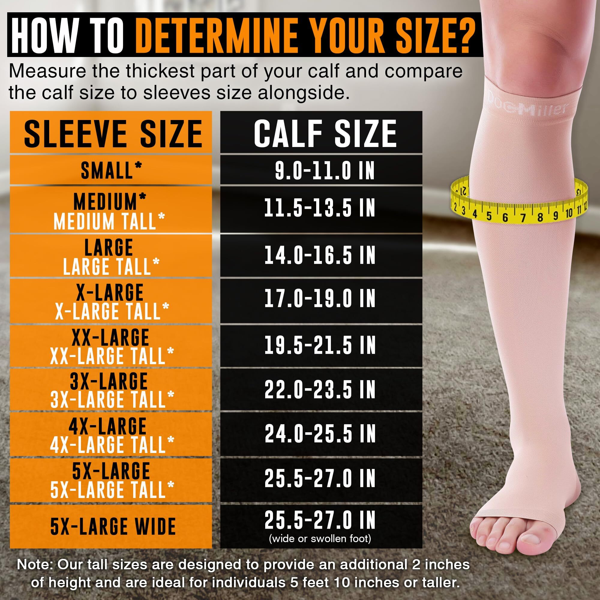 Doc Miller Open Toe Compression Socks, 20-30 Mmhg, Toeless, Support Circulation, Shin Splints, Calf Recovery, Post Op, Knee High, Medical Grade, Nude/Skin Socks, 5X-Large Size, Tall Men & Women, Pair