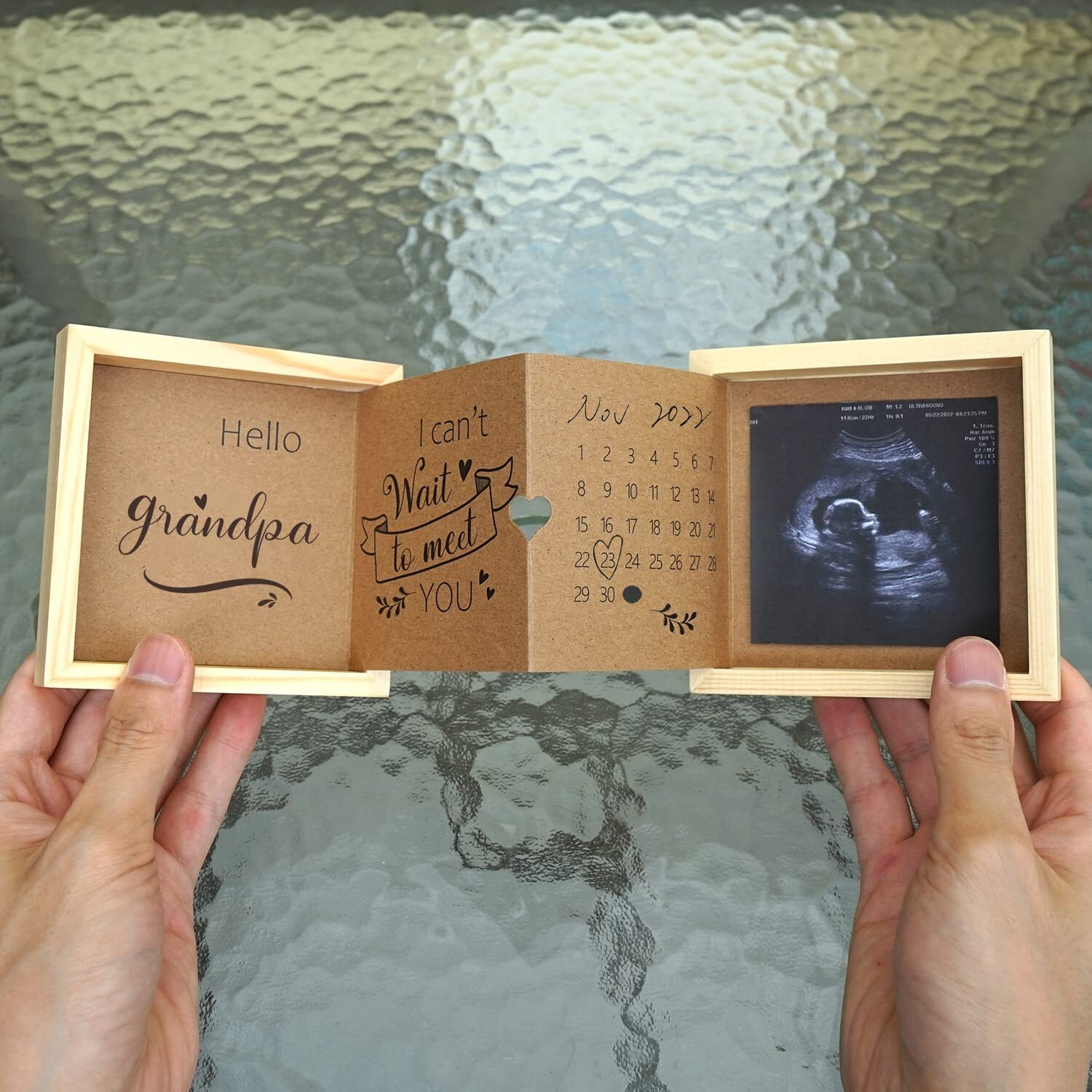 Hamuiers Pregnancy Announcement For Grandpa, Grandpa Baby Announcement Ideas Ultrasound Picture Frame Wooden Keepsake Box, Grandfather To Be Gifts