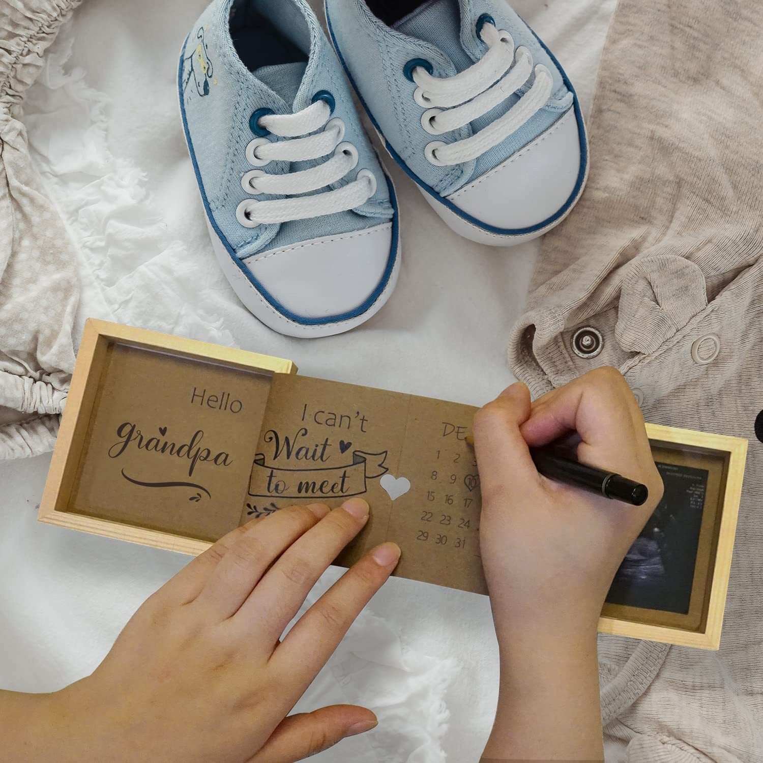 Hamuiers Pregnancy Announcement For Grandpa, Grandpa Baby Announcement Ideas Ultrasound Picture Frame Wooden Keepsake Box, Grandfather To Be Gifts