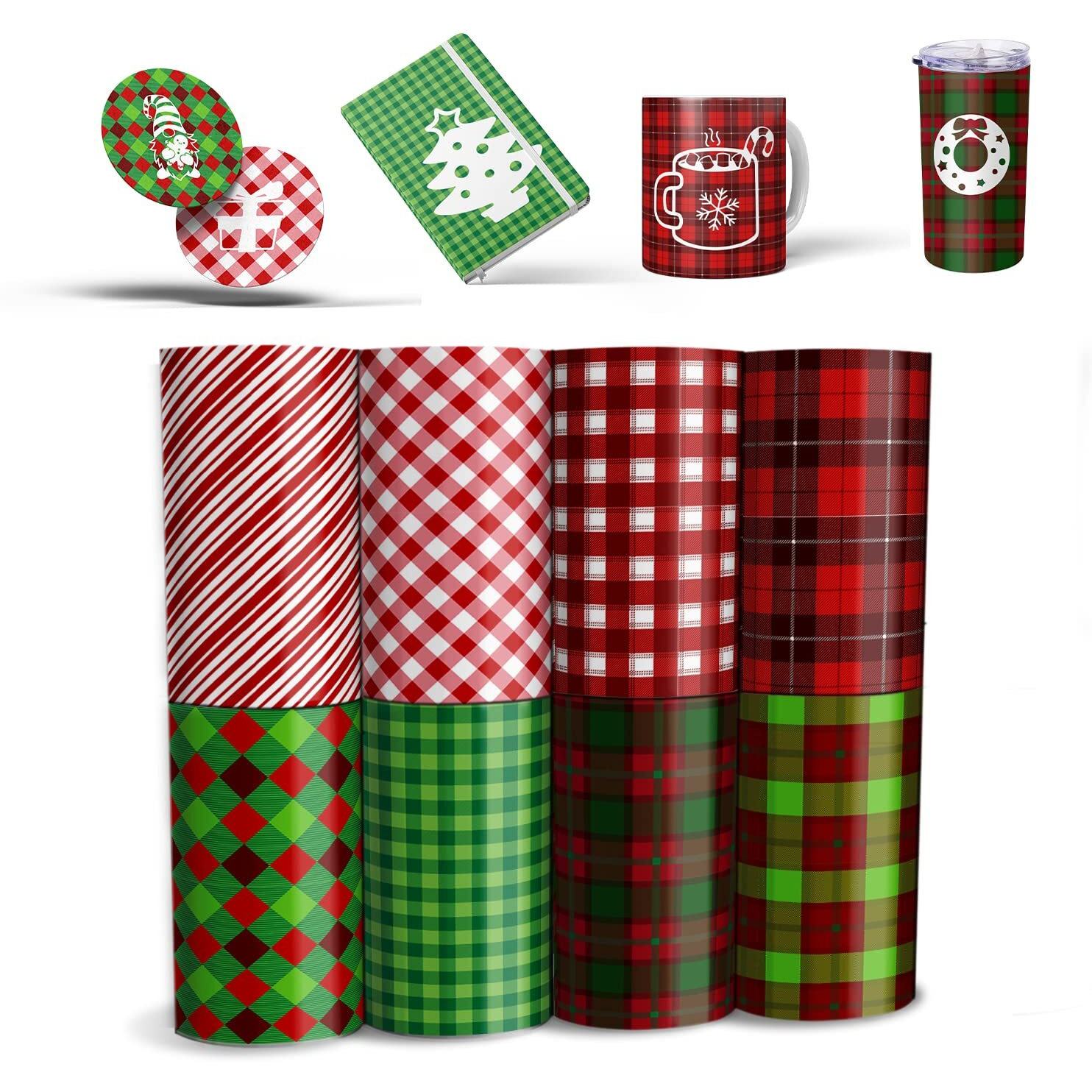 Christmas Sublimation Transfer Ink Sheets For Heat Press Machine, Plaid Elks Holiday Sublimation Transfer Paper For T Shirts,Tumblerss,4.5X12Inch,8Pcs