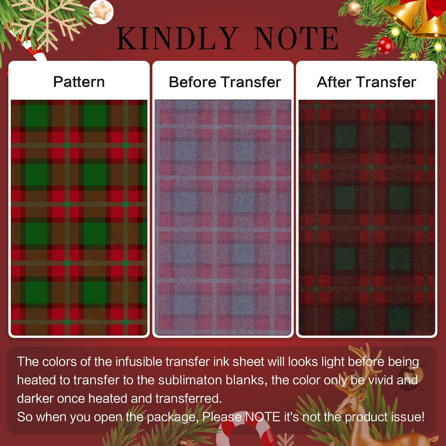 Christmas Sublimation Transfer Ink Sheets For Heat Press Machine, Plaid Elks Holiday Sublimation Transfer Paper For T Shirts,Tumblerss,4.5X12Inch,8Pcs