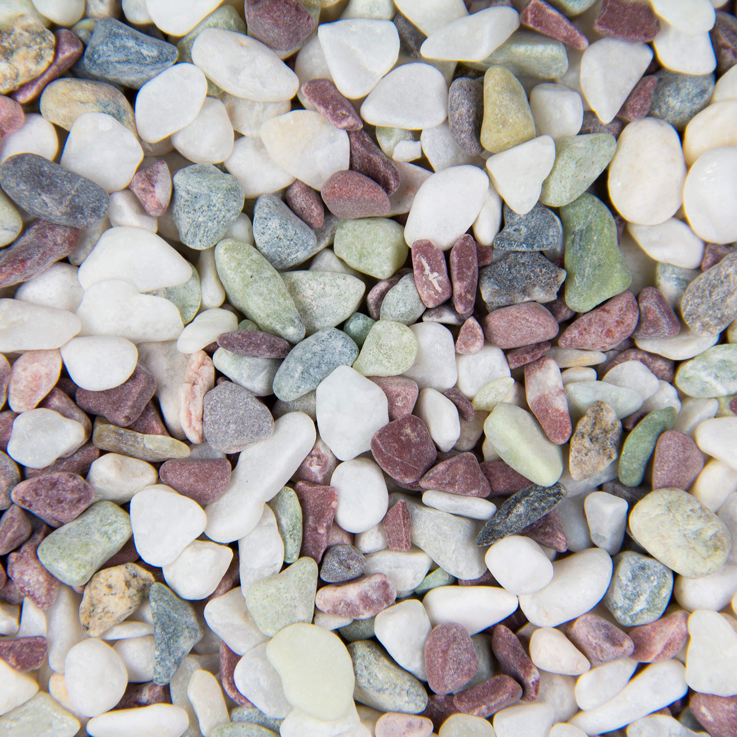 Decorative Pebbles For Plants And Vases - White Rocks With Red, Green, And Blue Pastel Accents - 2.5 Lbs Natural Stone Top Dressing For Potted Plants And Succulents - 1/5" To 3/8" Size (5-10 Mm)
