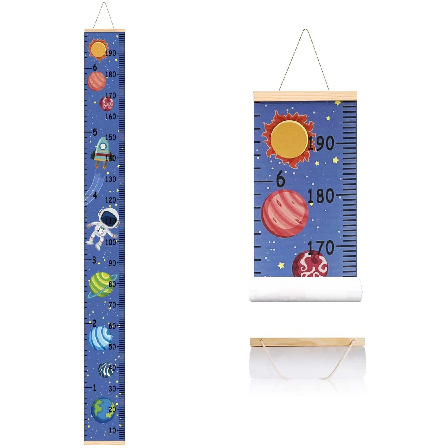 Sujayu Growth Chart For Kids, Canvas Height Chart Ruler Removable Wood Hanging Wall Ruler Measurement Chart For Home Decoration (Spaceblue)