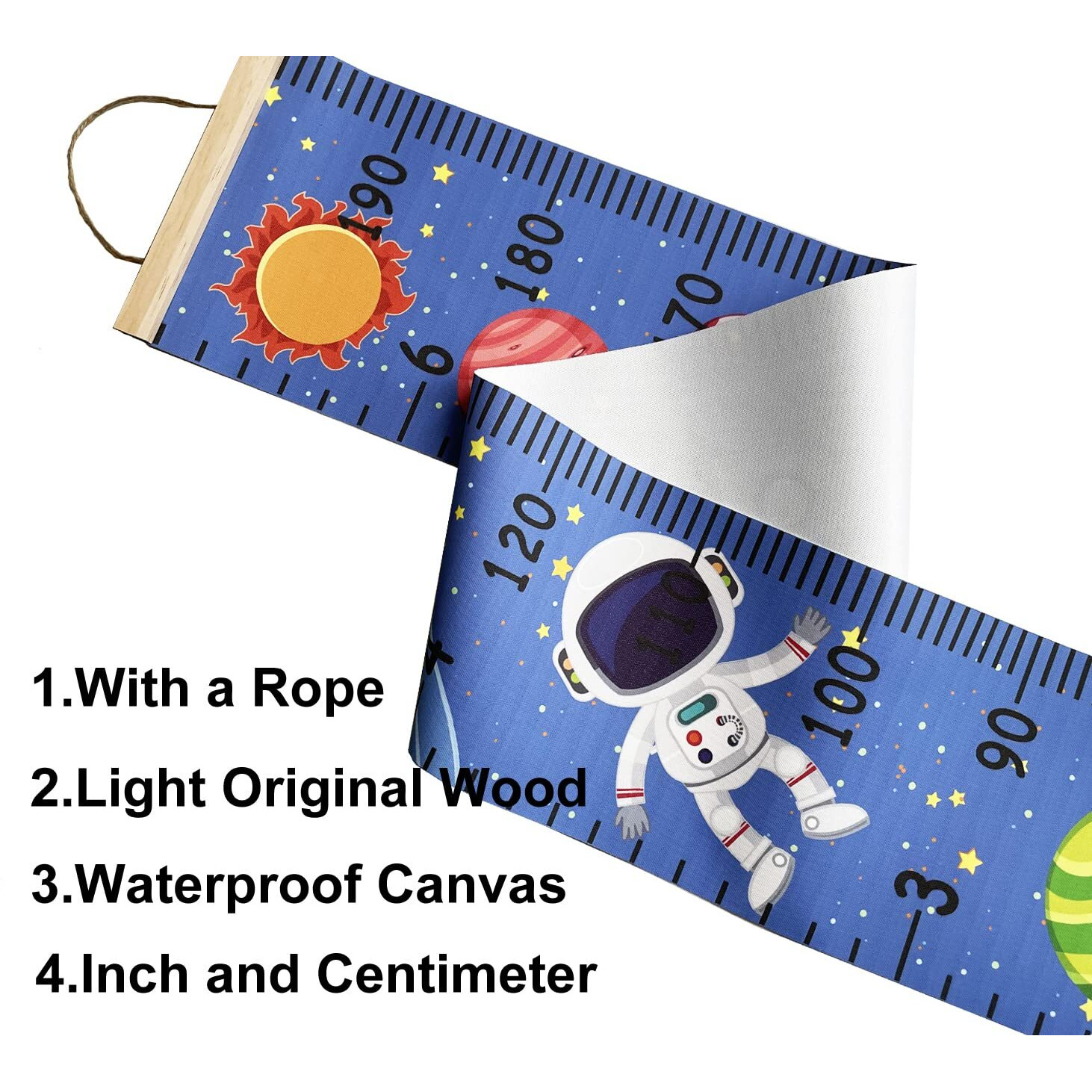 Sujayu Growth Chart For Kids, Canvas Height Chart Ruler Removable Wood Hanging Wall Ruler Measurement Chart For Home Decoration (Spaceblue)