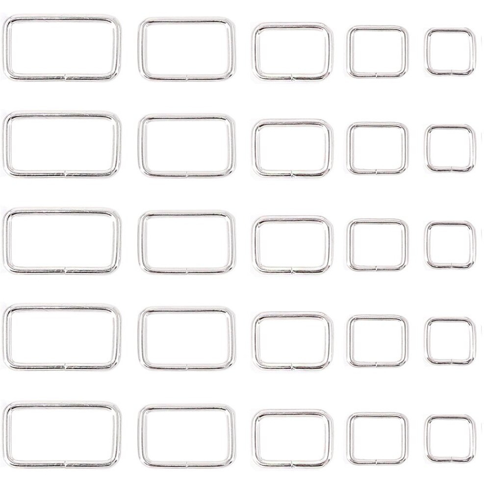 Swpeet 50 Pcs Sliver Assorted Metal Rectangle Ring, Webbing Belts Buckle For For Belt Bags Diy Accessories - 13Mm  15Mm  20Mm  25Mm  35Mm