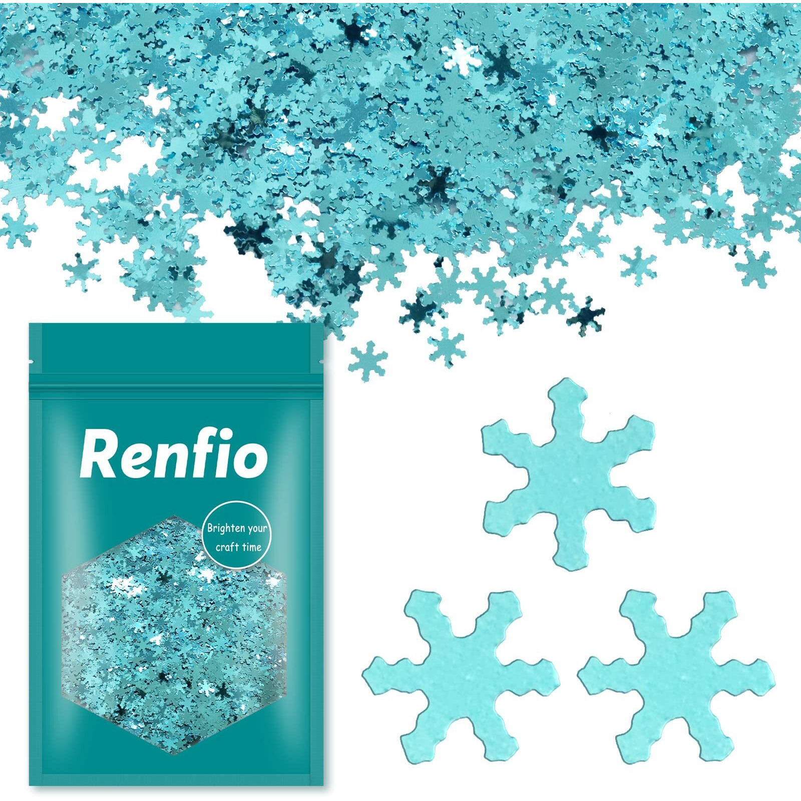 Renfio Snowflake Glitter, 1.75 Oz/50G Snow Flakes Confetti Glitters, Snowflake Decorations Snowflakes Shape Sequin Chunky Glitter For Resin Nail Art Christmas Winter Wonderland Decor Holiday - Azure
