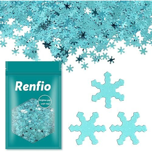 Renfio Snowflake Glitter, 1.75 Oz/50G Snow Flakes Confetti Glitters, Snowflake Decorations Snowflakes Shape Sequin Chunky Glitter For Resin Nail Art Christmas Winter Wonderland Decor Holiday - Azure
