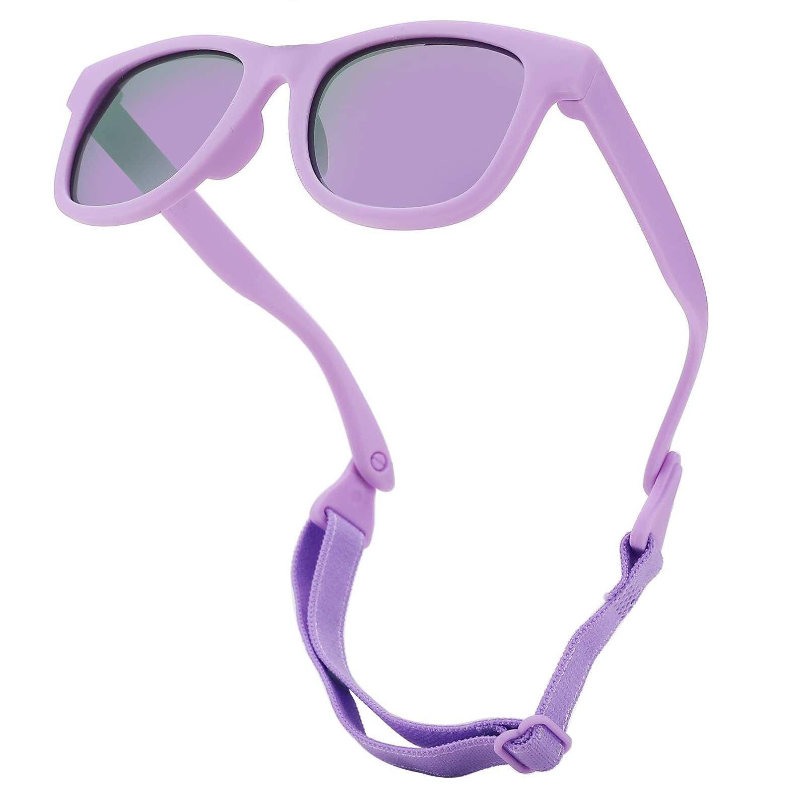 Coasion Bendable Flexible Polarized Newborn Baby Sunglasses With Strap For Infant Boys Girls Age 0-12 Months (Purple/Purple Mirror)