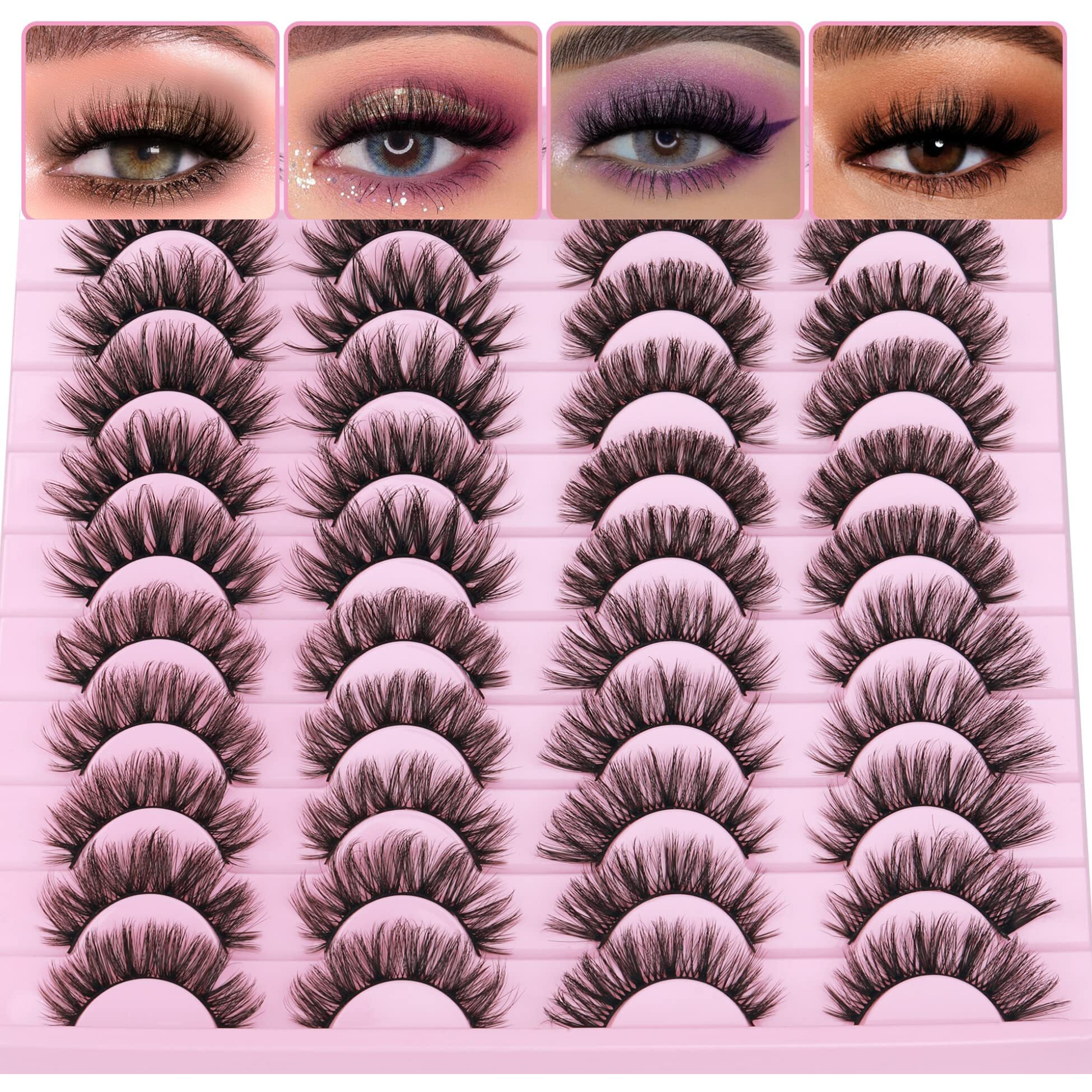 20 Pairs False Eyelashes Natural Faux Mink Lashes Wispy Cat Eye Lashes Fluffy 4 Styles 5D Volume Fake Eyelashes Pack By Tnfvloneins