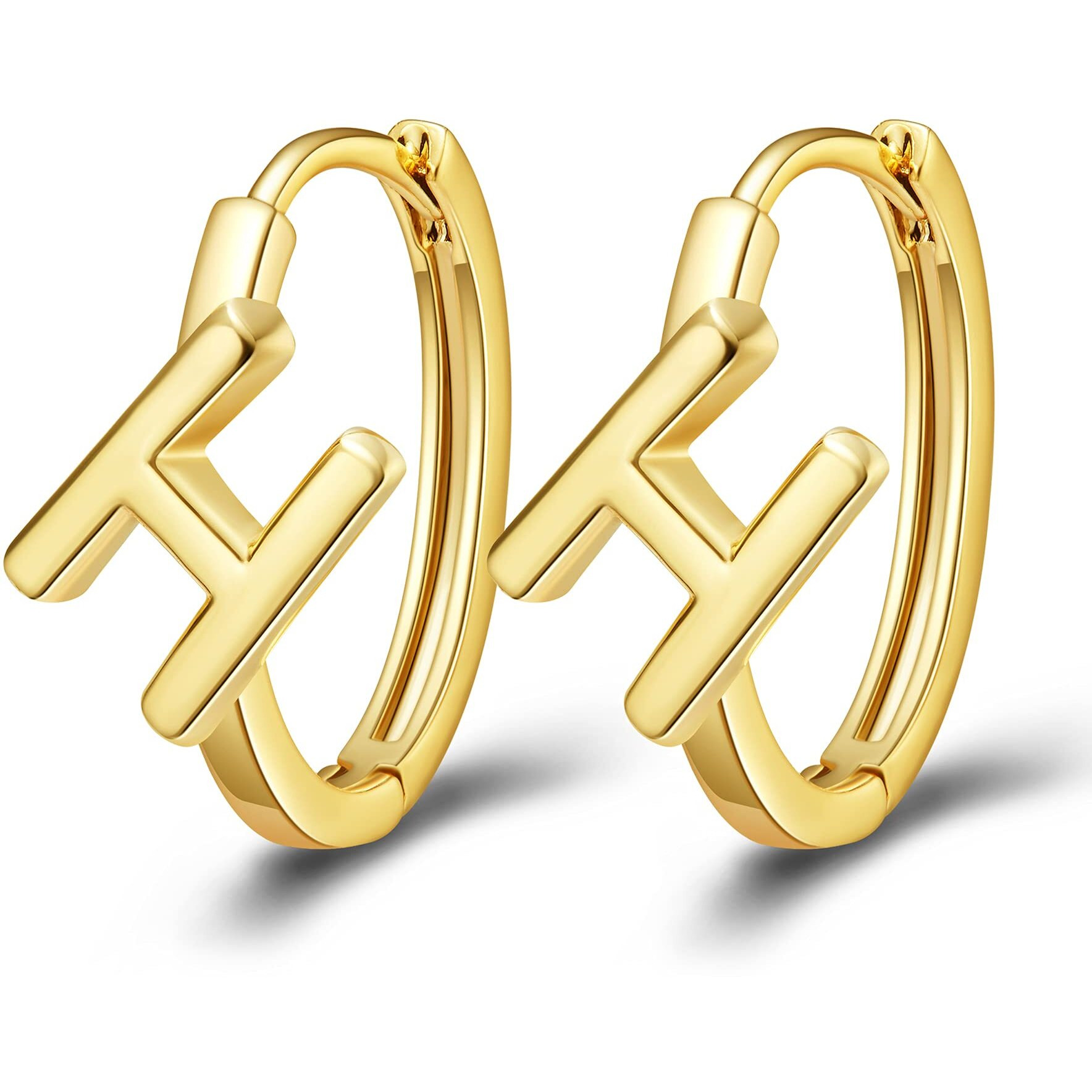 Sannyra Initial H Hoop Earrings For Women, 26 Letter Studs Earring, 14K Gold Plated Hypoallergenic Trendy Jewelry