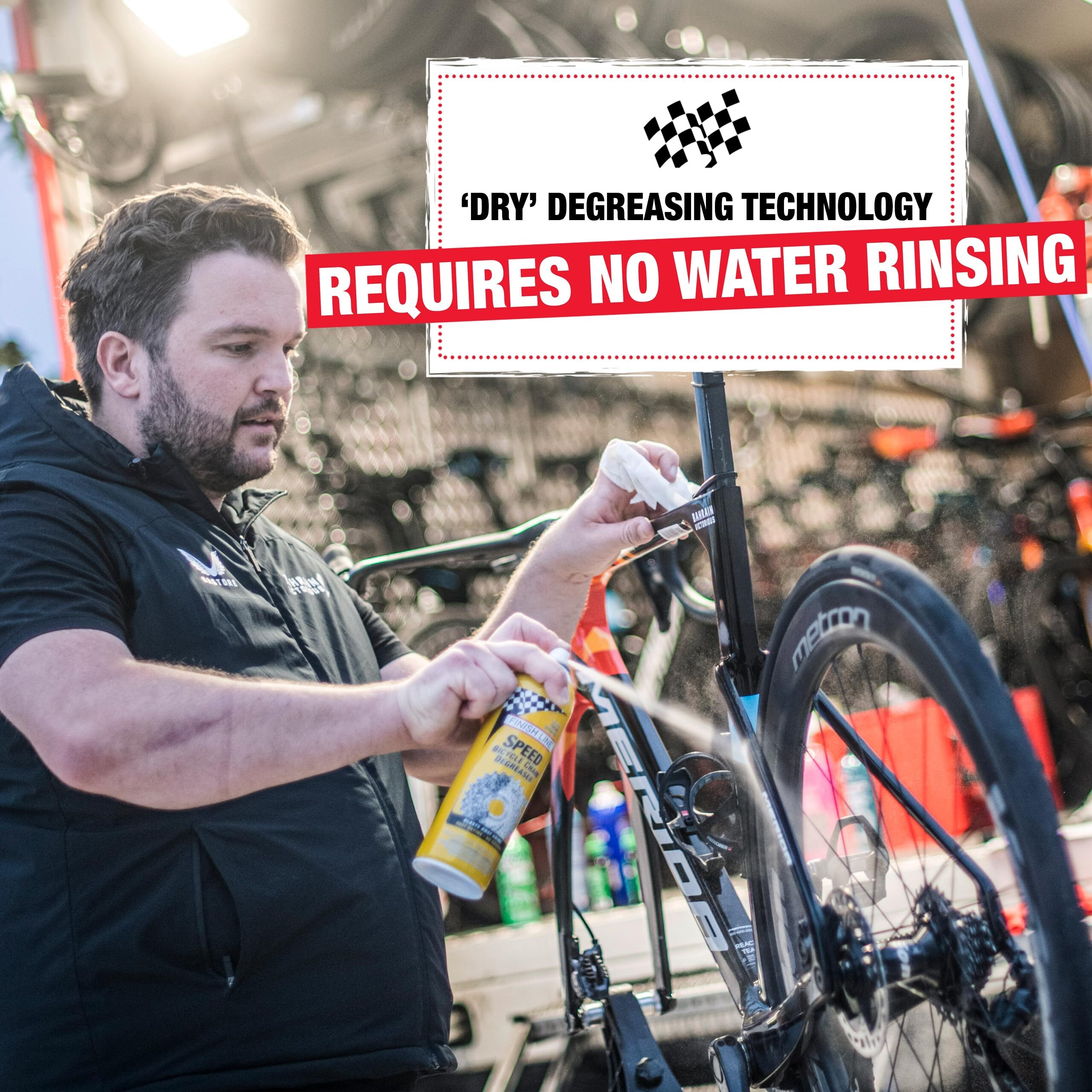 Finish Line Speed Bike Degreaser  Powerful Dry Formula For Bicycle Chains, Gears, And Disc Brakes, Turbo Spray Cleans Fast, Evaporates With No Residue, 18 Oz