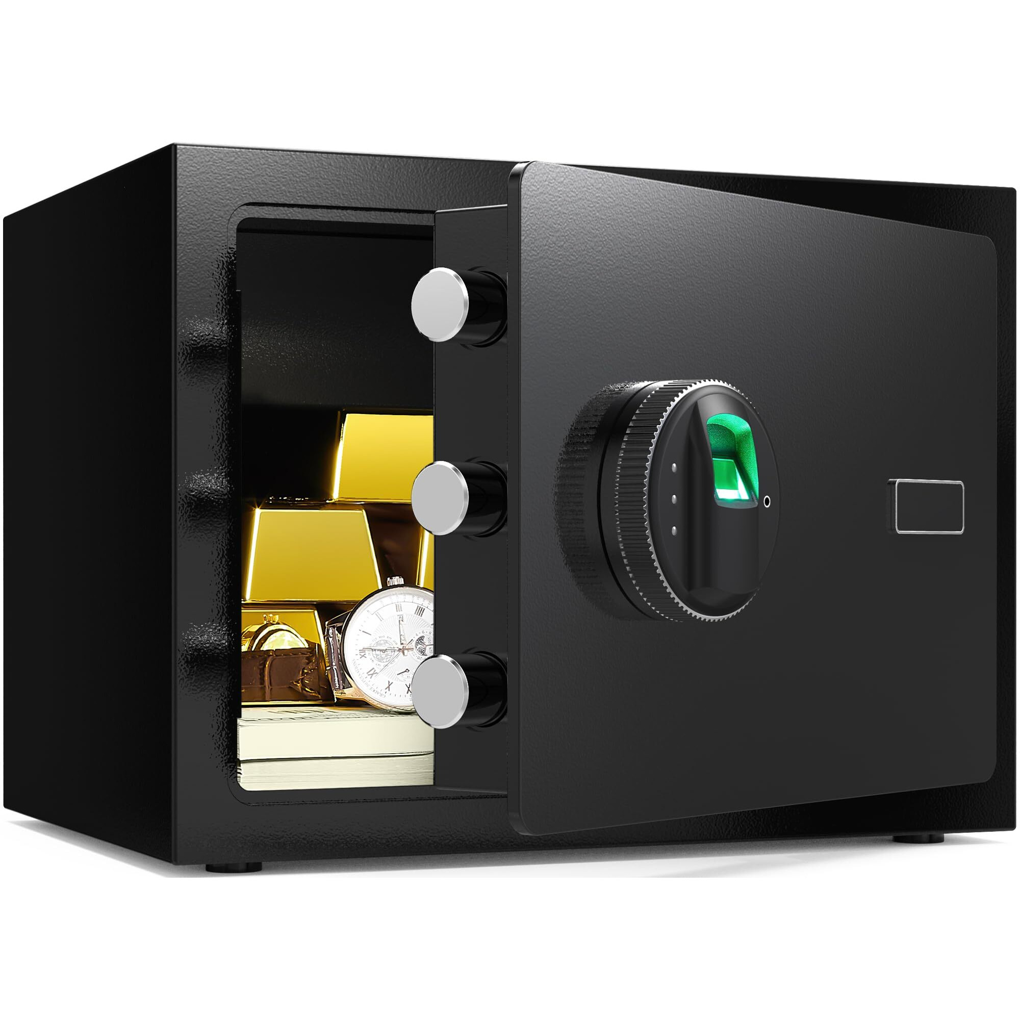 Marcree 0.6 Cub Small Safe, Money Safes With Fingerprint Lock, Fingerprint Safe Box Fireproof Waterproof With 3 Locking Bolts, Security Small Safes For Home Firearm Money Valuables Documents, Black