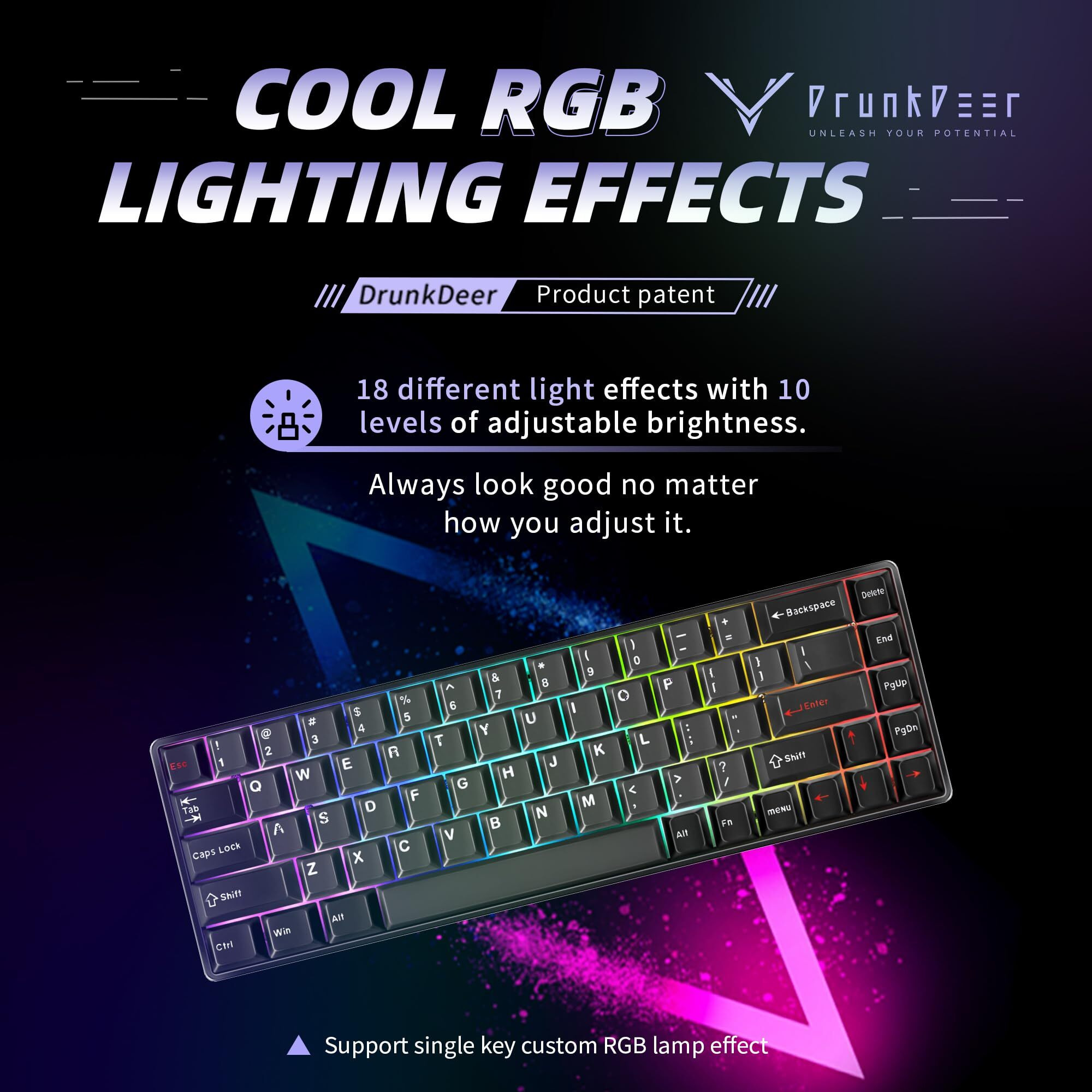 DrunkDeer G65 Rapid Trigger Mechanical Keyboard Magnetic Switch TKL Gaming PBT Keycap USB Wired 65% Size Compact 68 Keys RGB Black