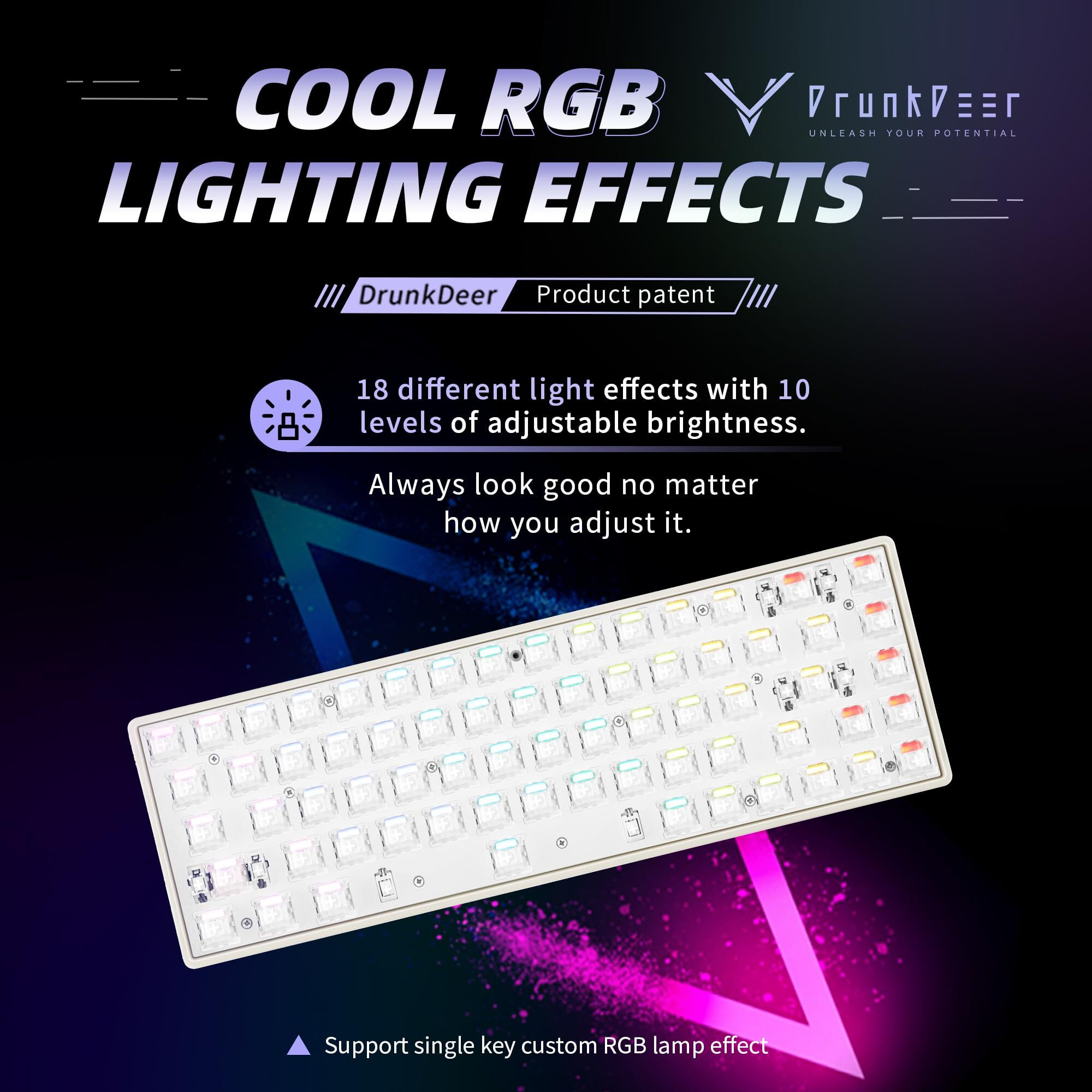 DrunkDeer G65 Rapid Trigger Mechanical Keyboard Magnetic Switch 68 Keys Gaming Keyboard 65% Size RGB Compact USB Wired Barebone No Keycap Gray