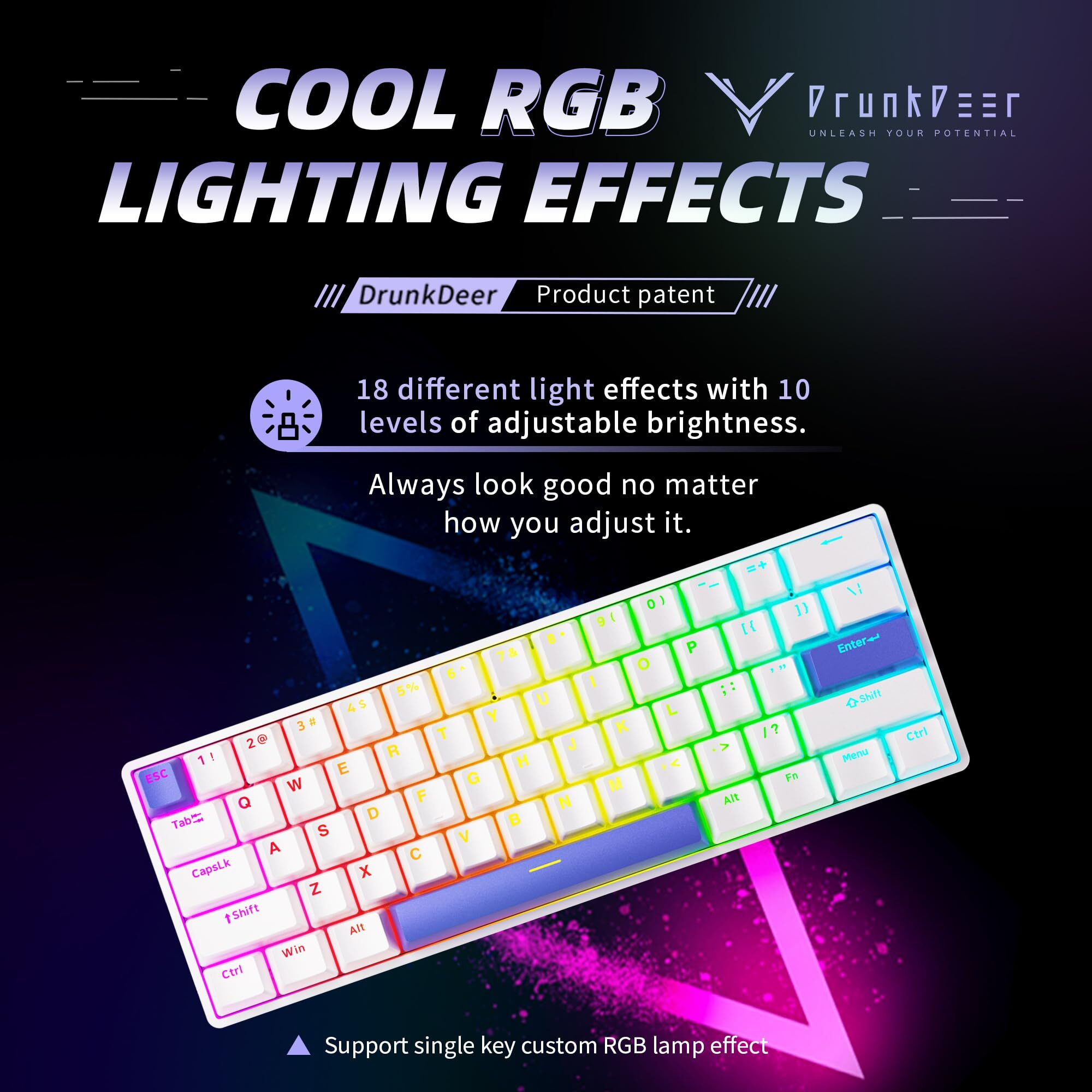 DrunkDeer G60 Rapid Trigger Mechanical Gaming Keyboard TKL Magnetic Switch Keyboard RGB PBT Keycaps Compact 60% Layout 61Keys USB WiredWhite