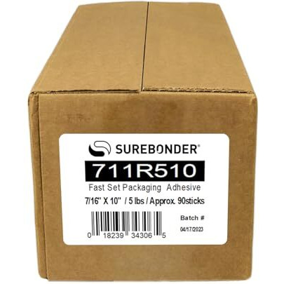 Surebonder 711R510 Full Size 10&quot Fast Set Packaging Hot Glue Sticks For Box And Package Sealing, 15 Second Set Time, 5 Lb Box, Light Amber