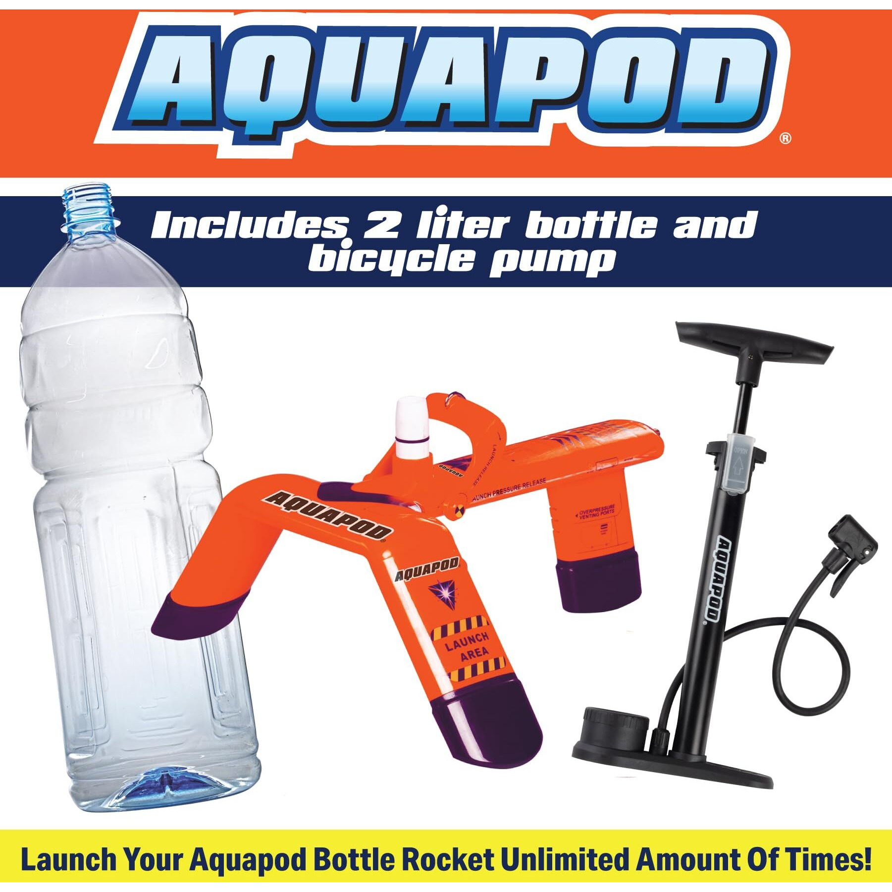 Aquapod The Deluxe Rocket Bottle Launcher Kit - Includes Bottle  And New & Improved 2025 Air Pump - Launches Bottles 100Ft In The Air - Fun Educational Stem Toy- Summer Camp &Outdoors Activity