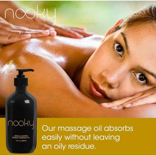 Nooky Massage Oil With Premium Natural Ingredients. Relaxing Essential And Sweet Almond Oils For Massaging 16 Ounces