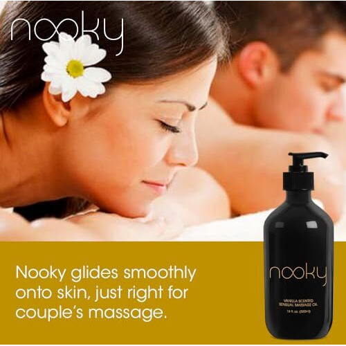 Nooky Massage Oil With Premium Natural Ingredients. Relaxing Essential And Sweet Almond Oils For Massaging 16 Ounces
