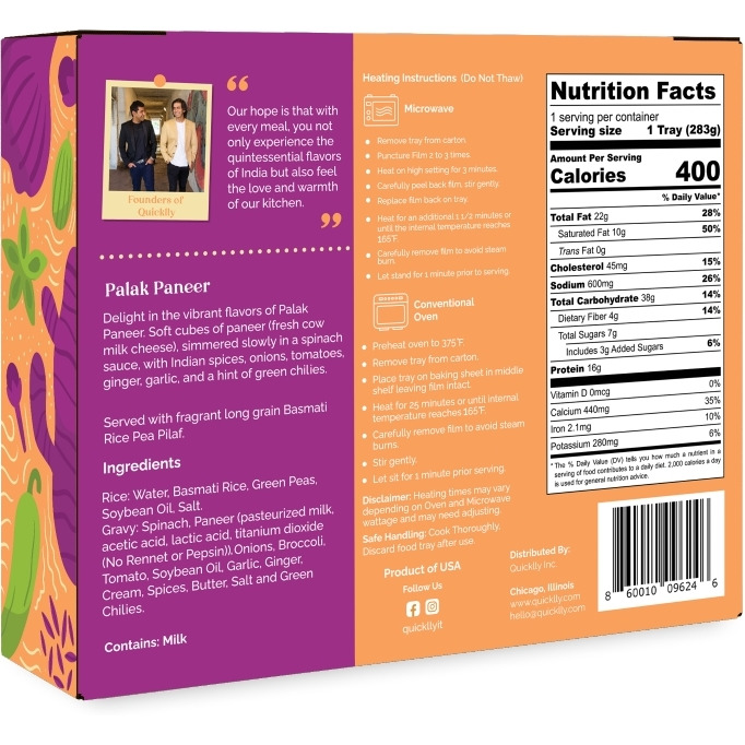 Just By Quicklly Palak Paneer With Pea Pilaf - 283 Gm (10 Oz)