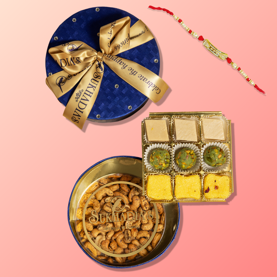 Royal Blue Combo - Cashews & Sweets with Rakhi