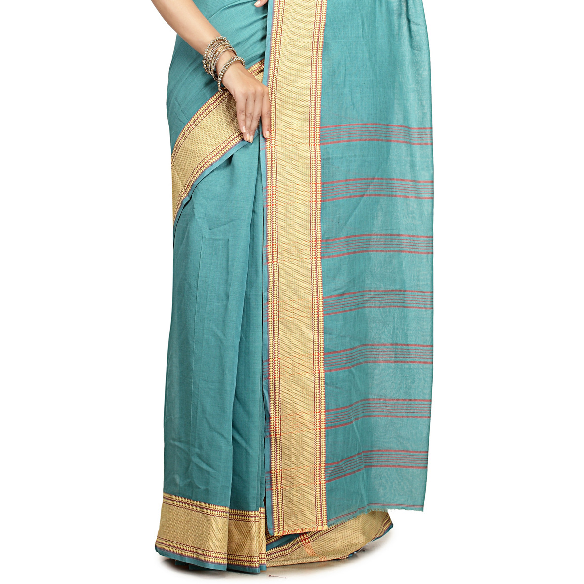 Carolina Blue Cotton Woven Festival Saree