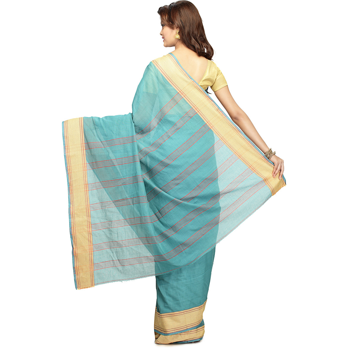 Carolina Blue Cotton Woven Festival Saree
