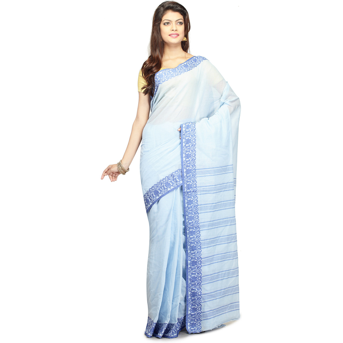 Carolina Blue Cotton Woven Festival Saree