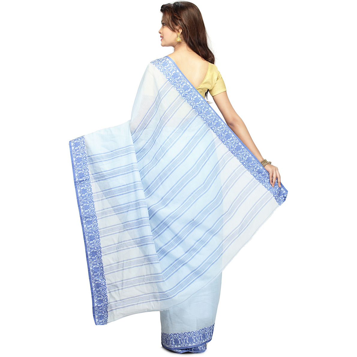 Carolina Blue Cotton Woven Festival Saree