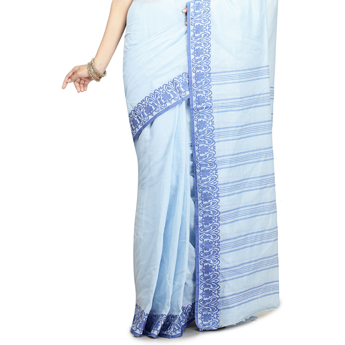 Carolina Blue Cotton Woven Festival Saree