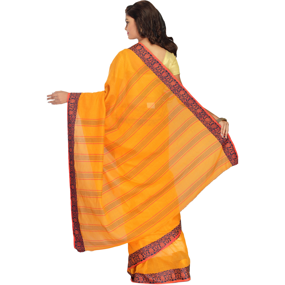 Gamboge Yellow Cotton Handloom Shantipuri Tant Casual Saree